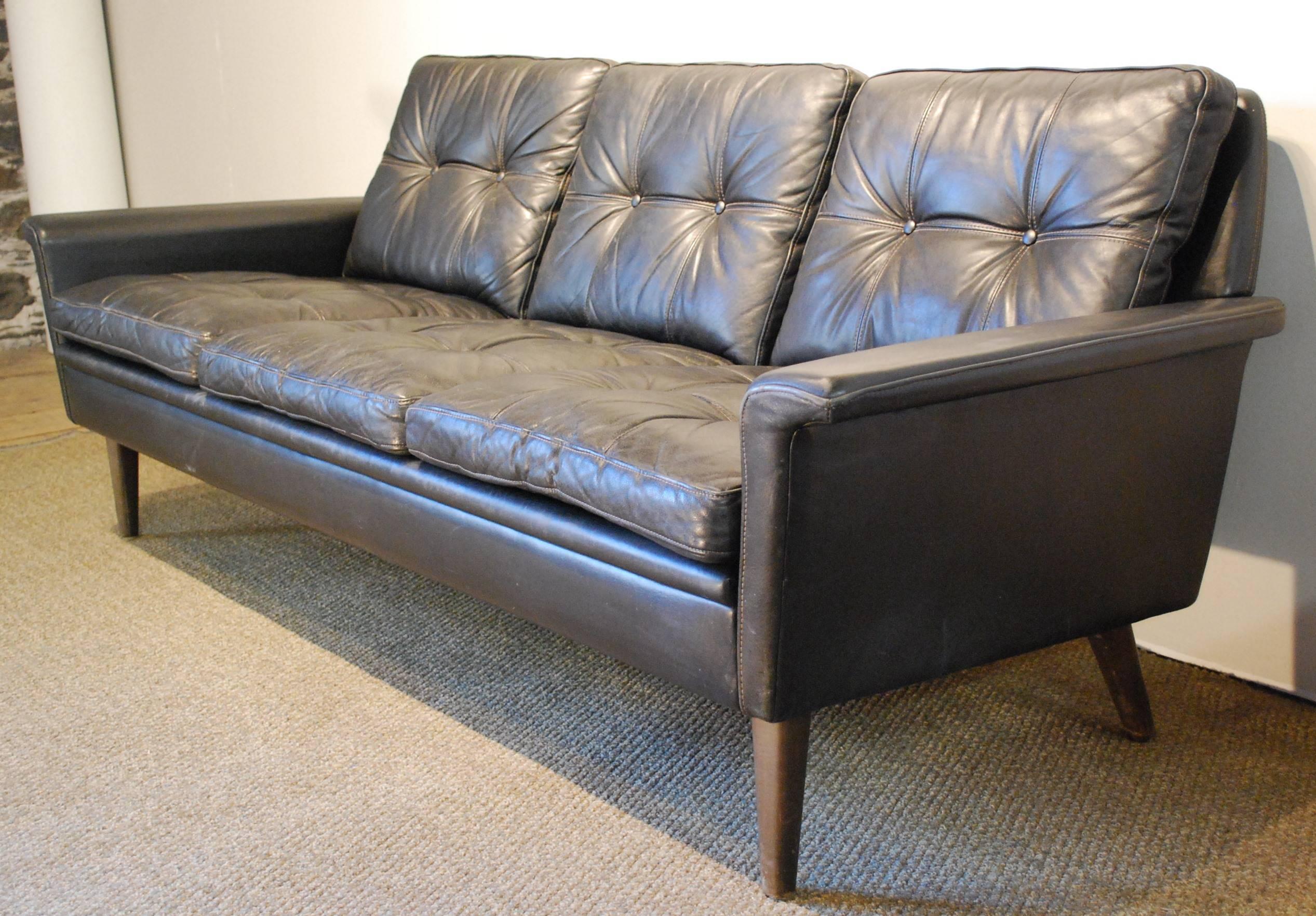 Mid-20th Century Hans Olsen Designed Danish Mid-Century Modern Sofa in Black Leather