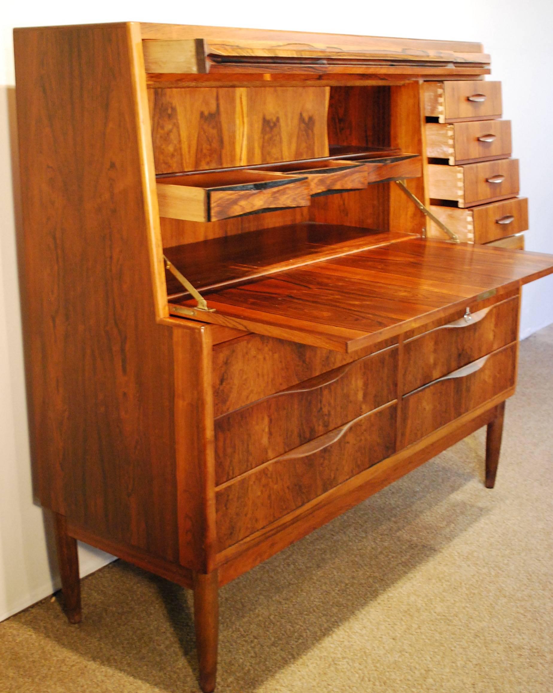 Erling Torvits Designed Danish Mid-Century Modern Rosewood Secretaire In Good Condition In BOSTON, MA