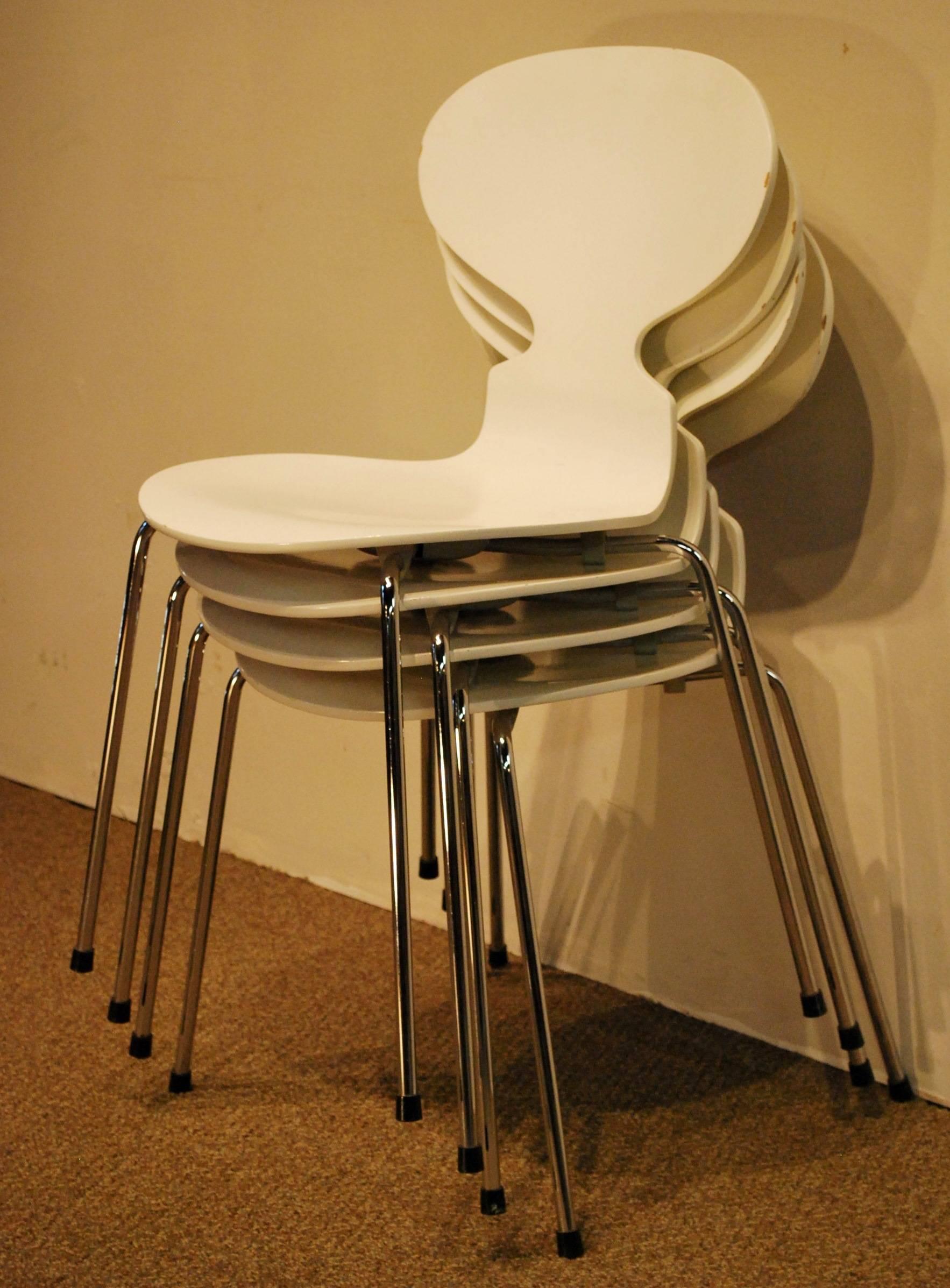 Chrome Arne Jacobsen Designed Danish Modern Set of Four Ant Chairs