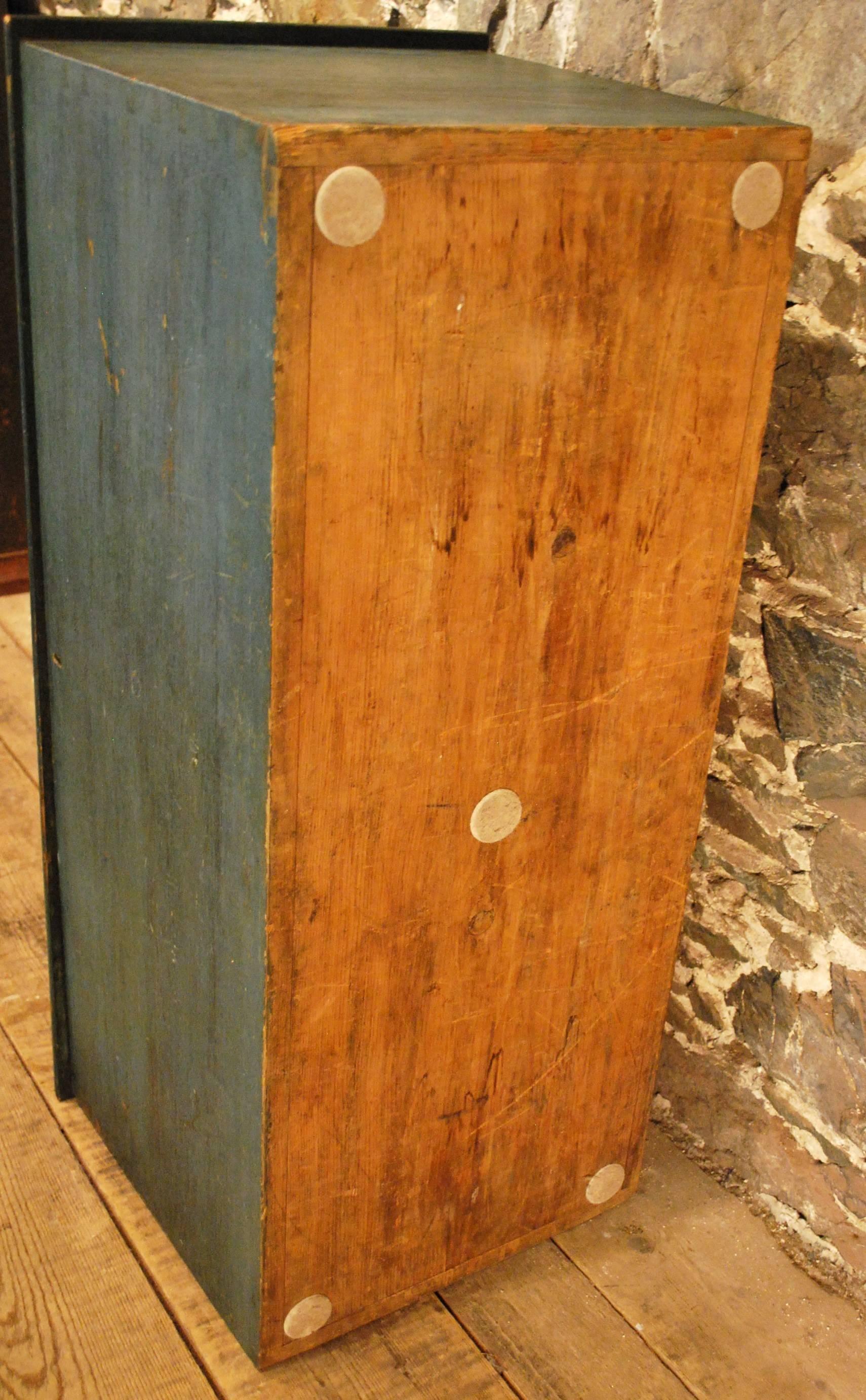 Pine Antique Flat Top Trunk in Original Blue Paint, circa 1880