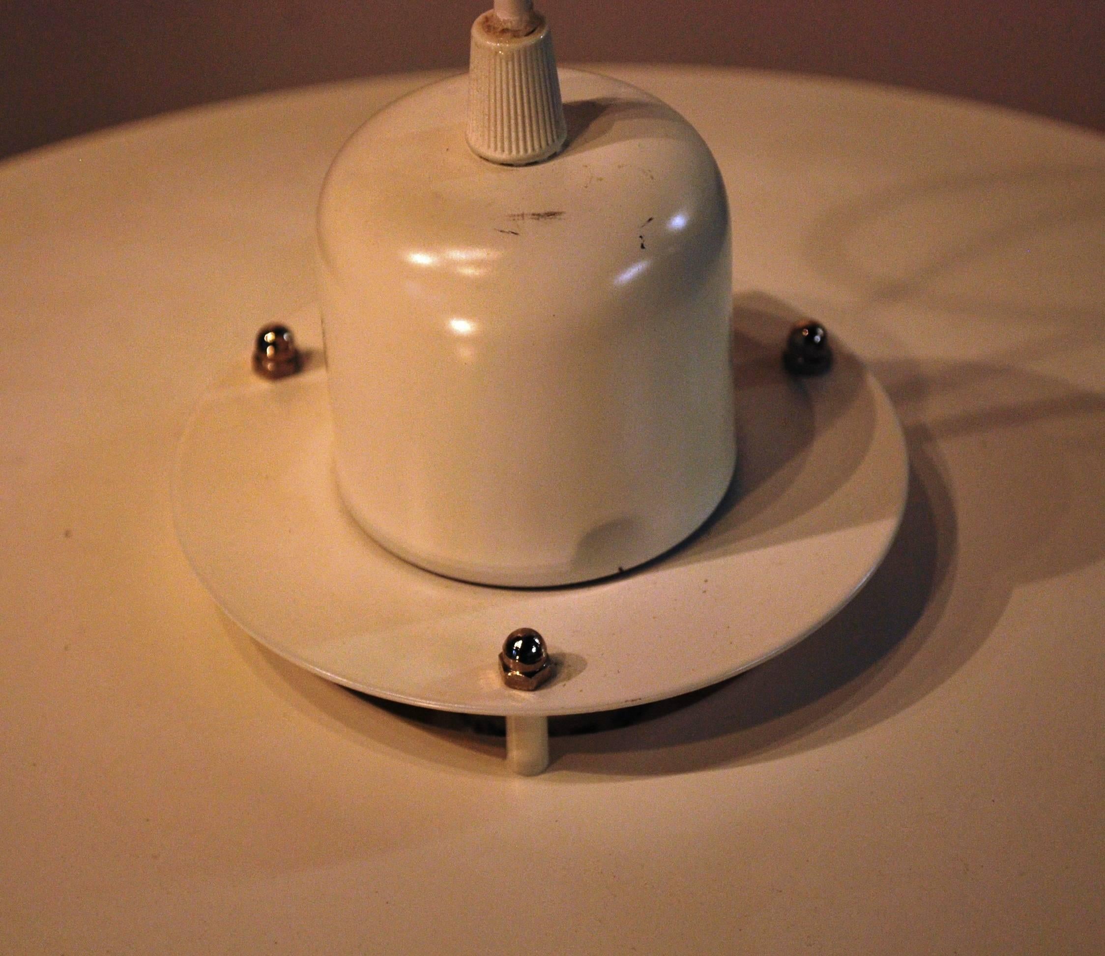 Danish Modern White Metal Pendant Lamp In Excellent Condition In BOSTON, MA