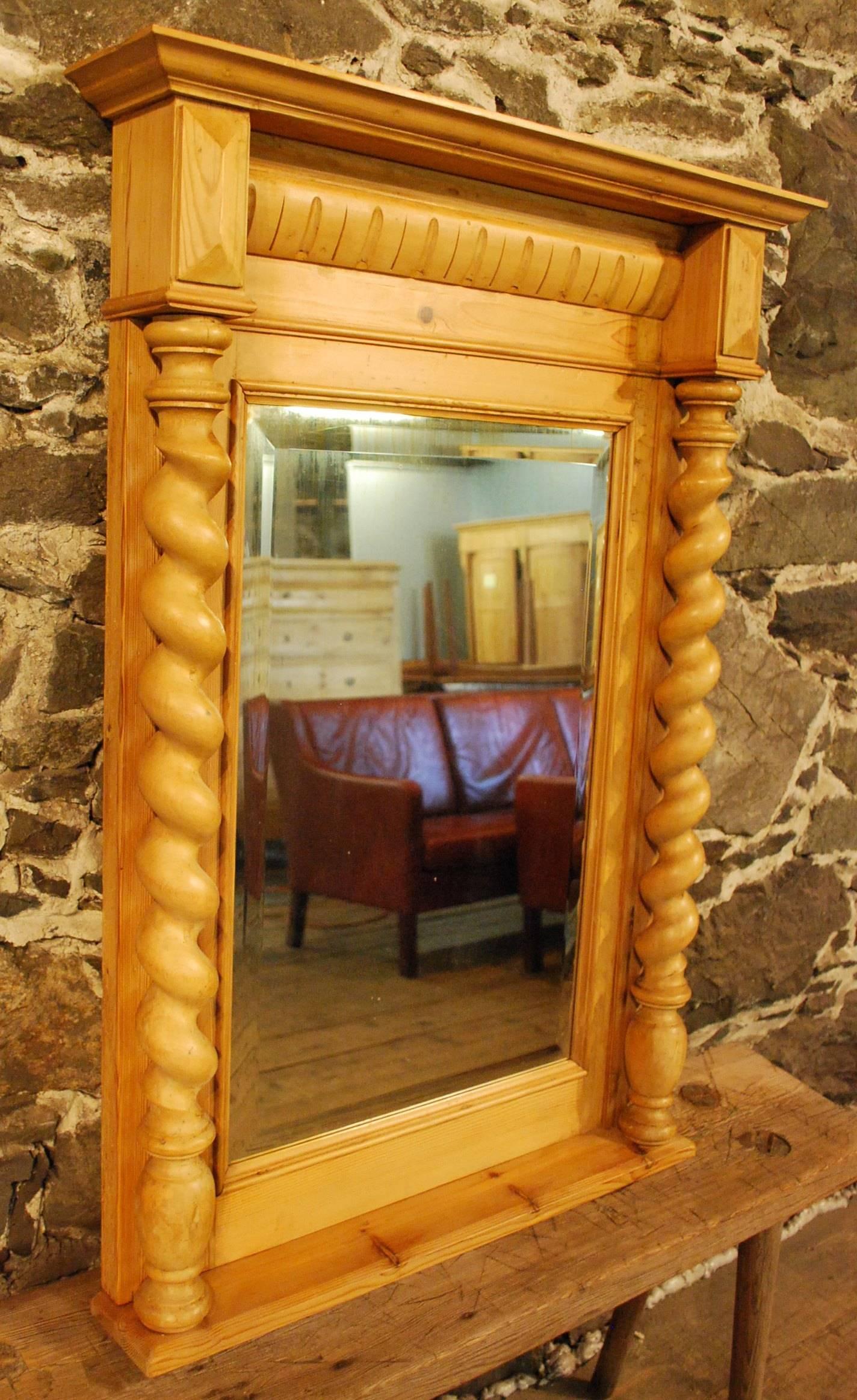 Antique Danish pine mirror with small shelf, circa 1880.
                               