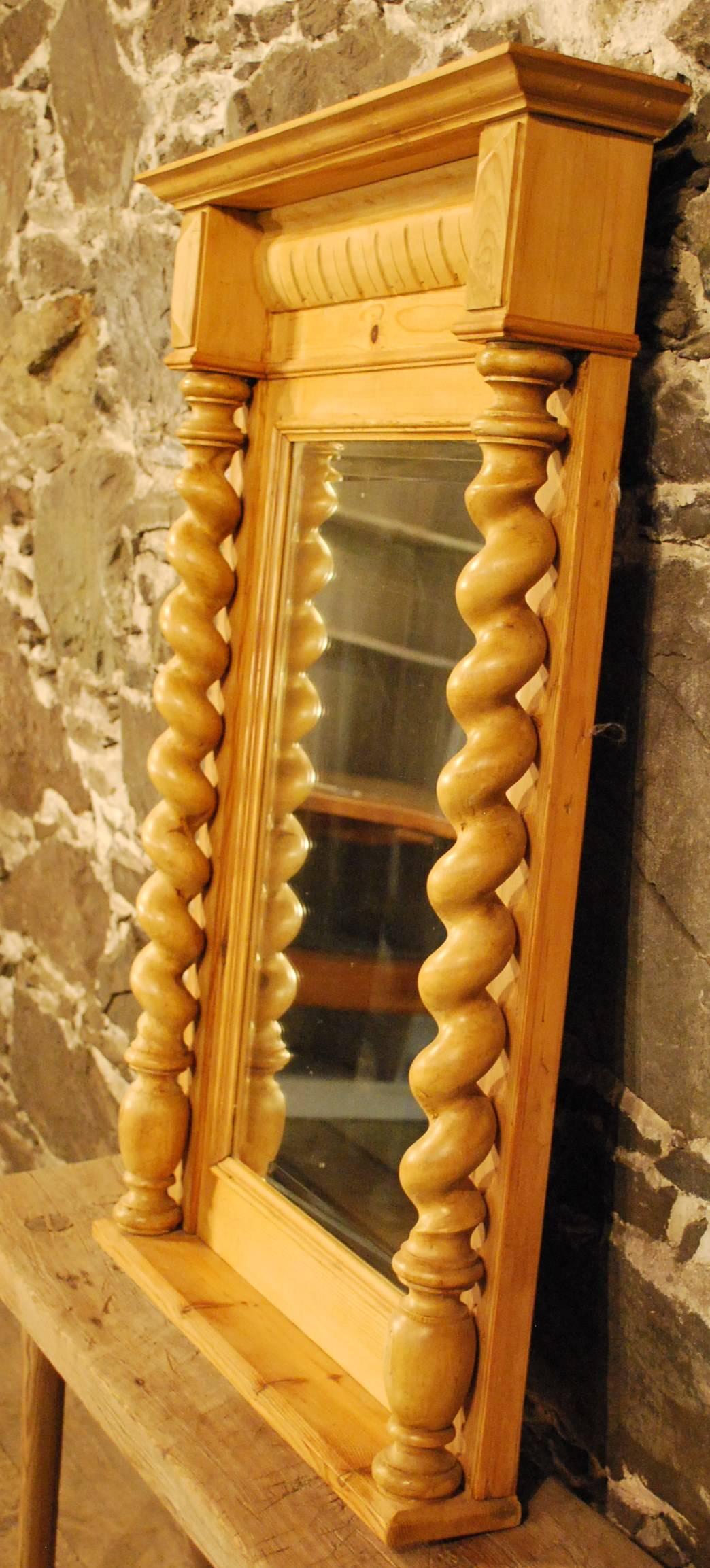 Baroque Revival Antique Danish Pine Mirror with Small Shelf, circa 1880 For Sale