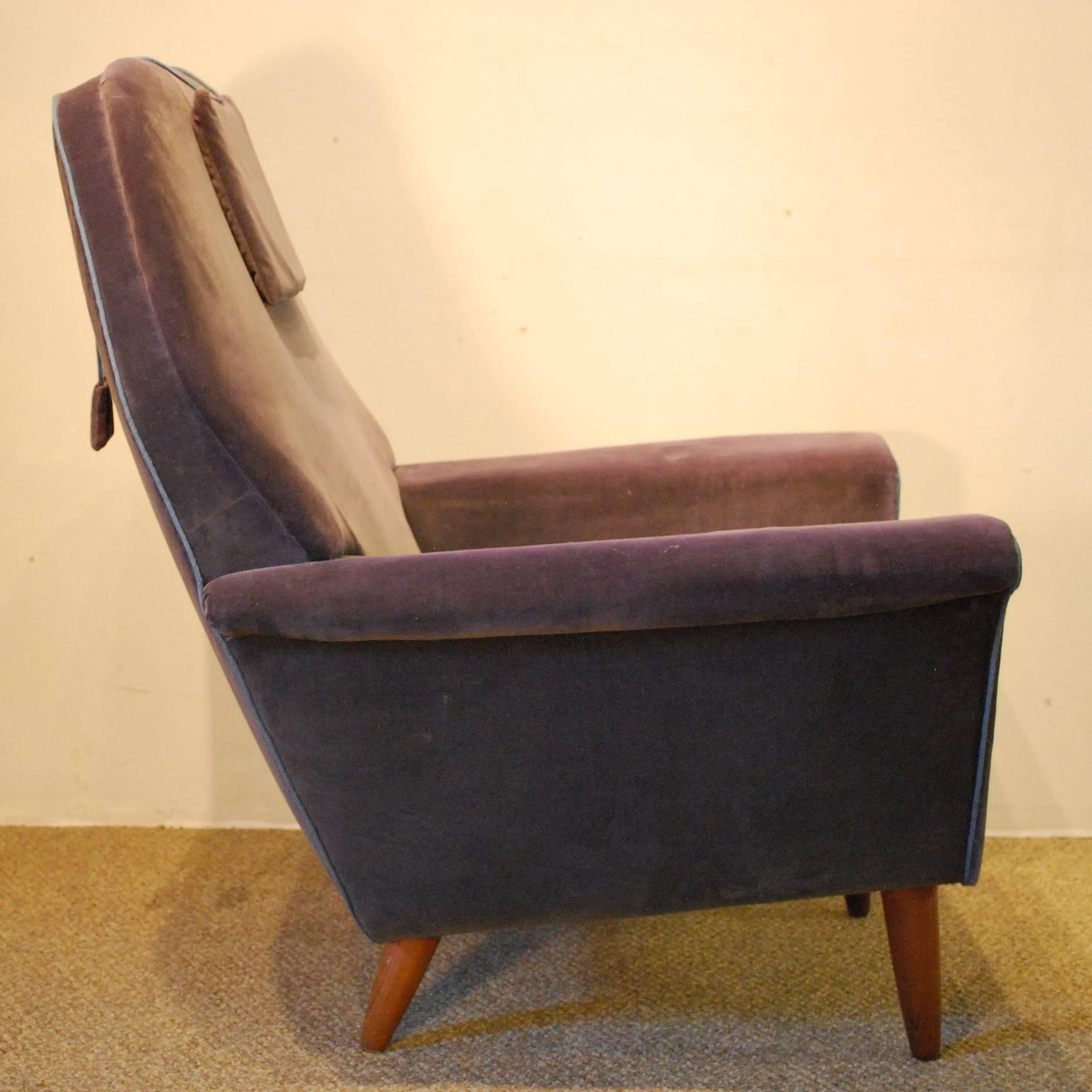 Scandinavian Modern Mid-Century Modern Blue/Gray Wingback Armchair, circa 1960