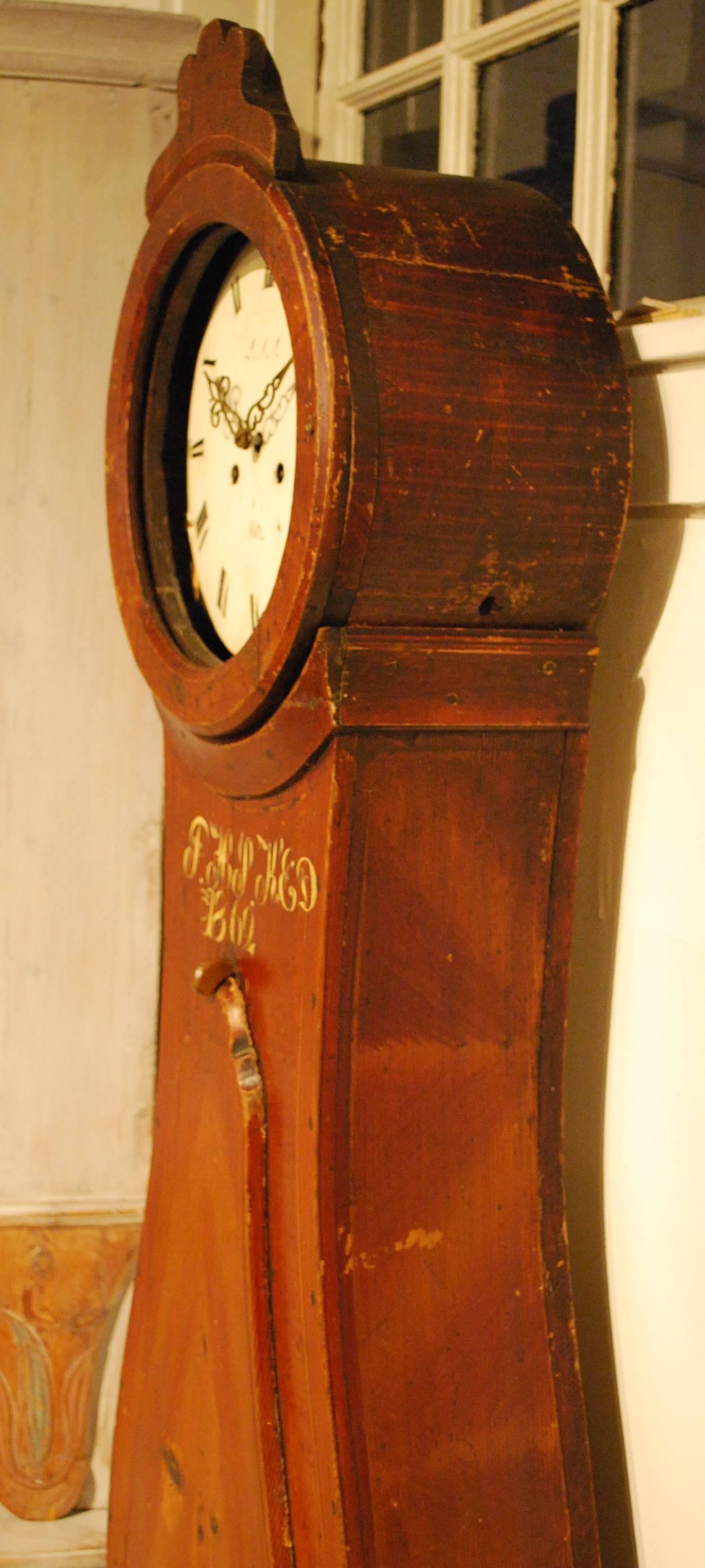 Painted Swedish Mora Wedding Clock in Original Condition, Anno 1862 For Sale