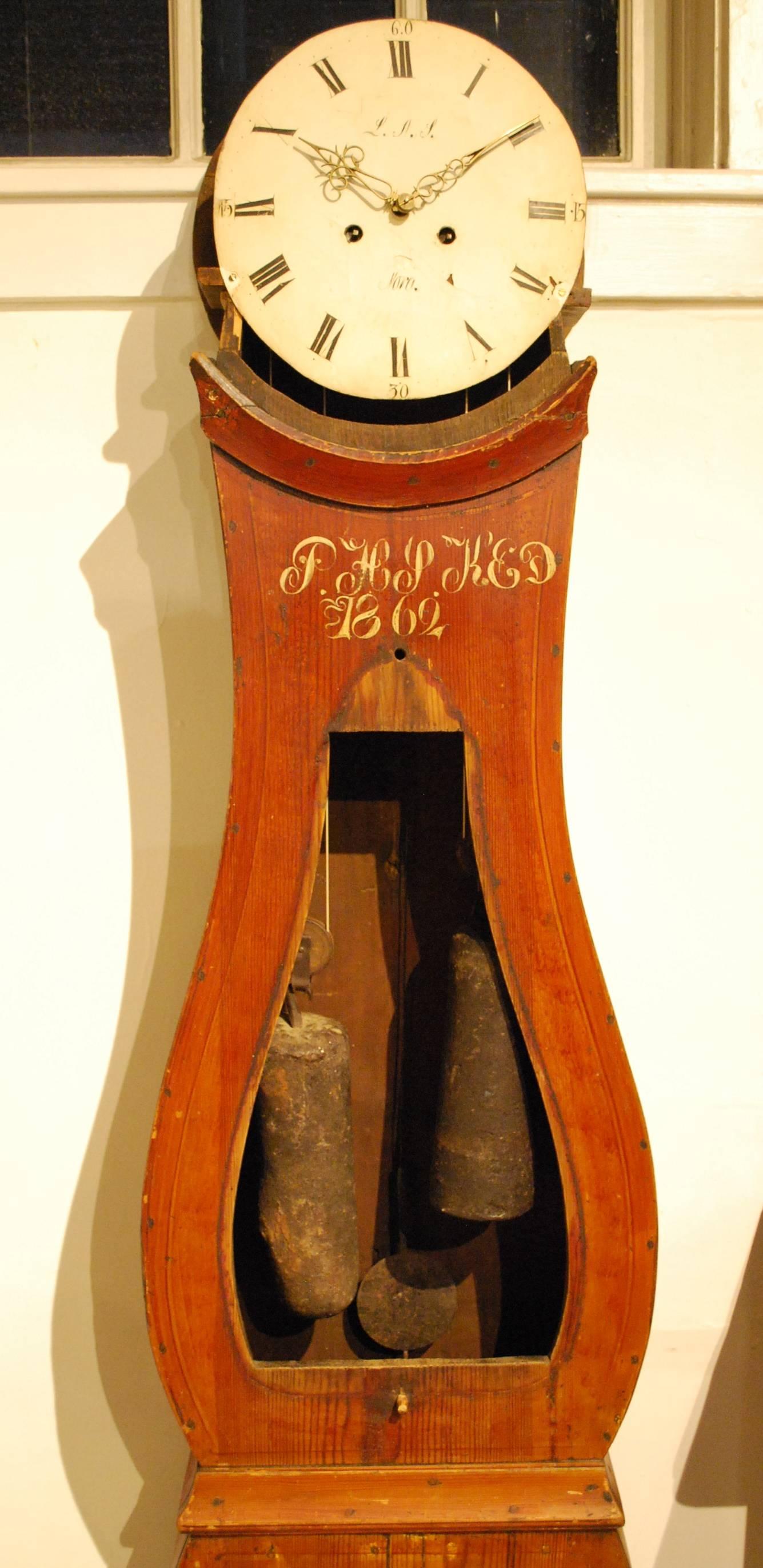 Mid-19th Century Swedish Mora Wedding Clock in Original Condition, Anno 1862 For Sale