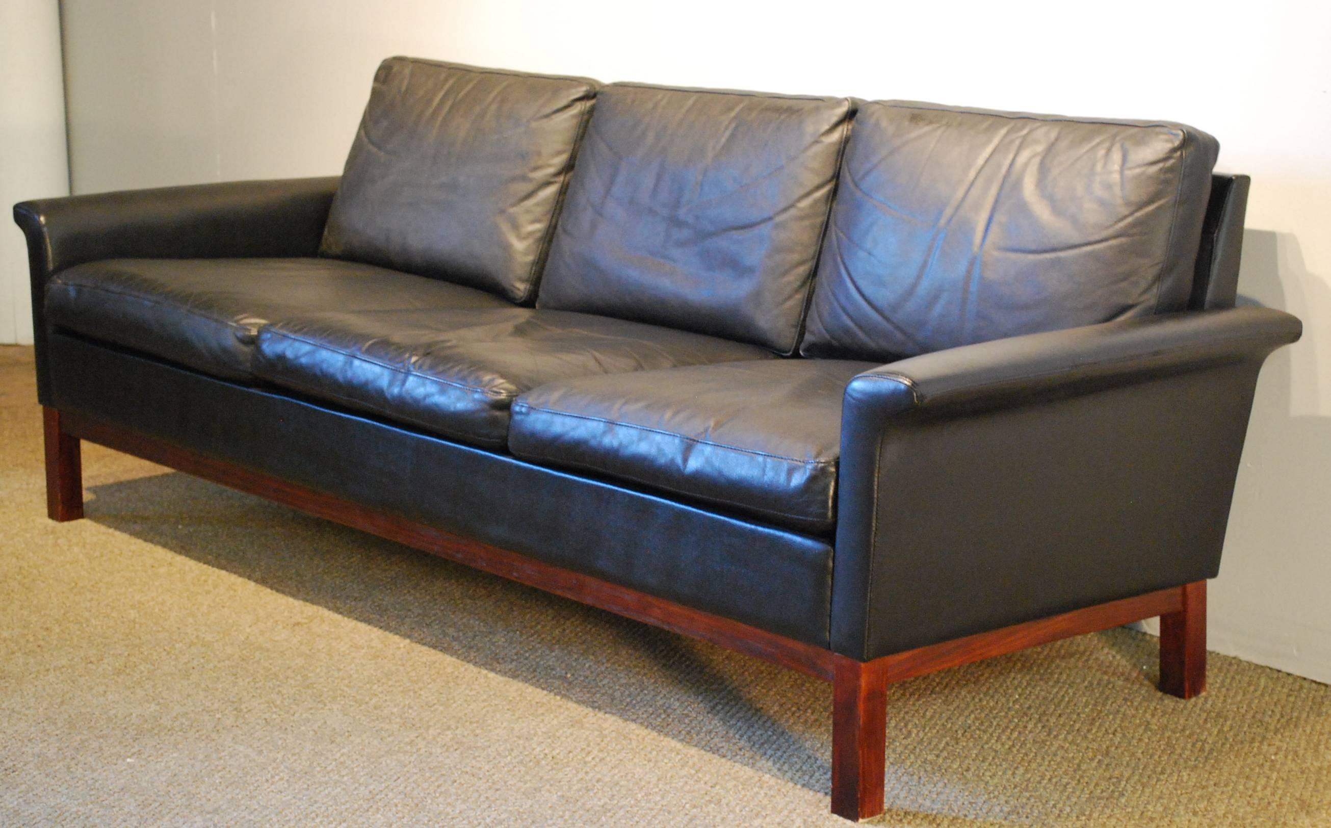 Scandinavian Modern Hans Hansen Designed Danish Modern Leather Sofa