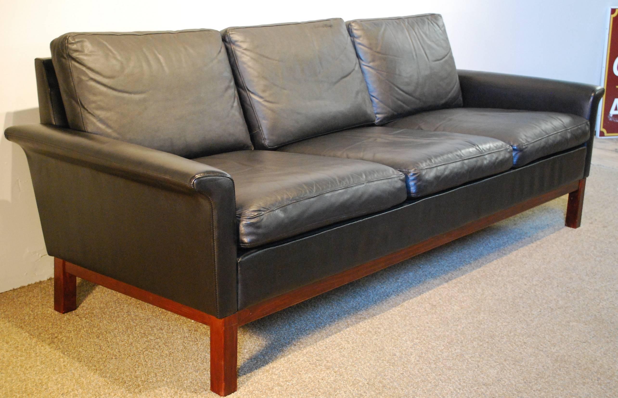 Mid-20th Century Hans Hansen Designed Danish Modern Leather Sofa