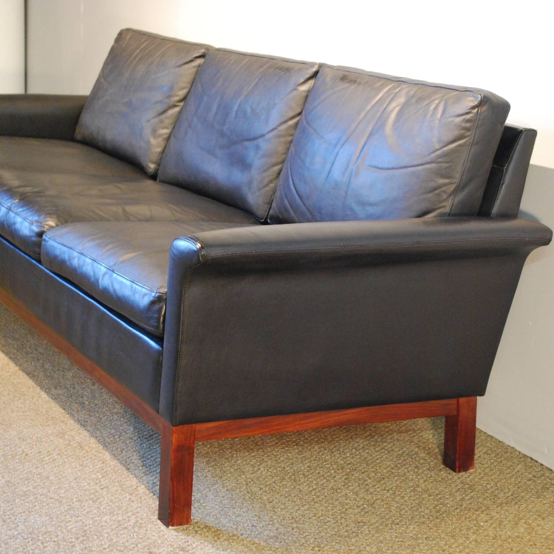 Hans Hansen Designed Danish Modern Leather Sofa 1