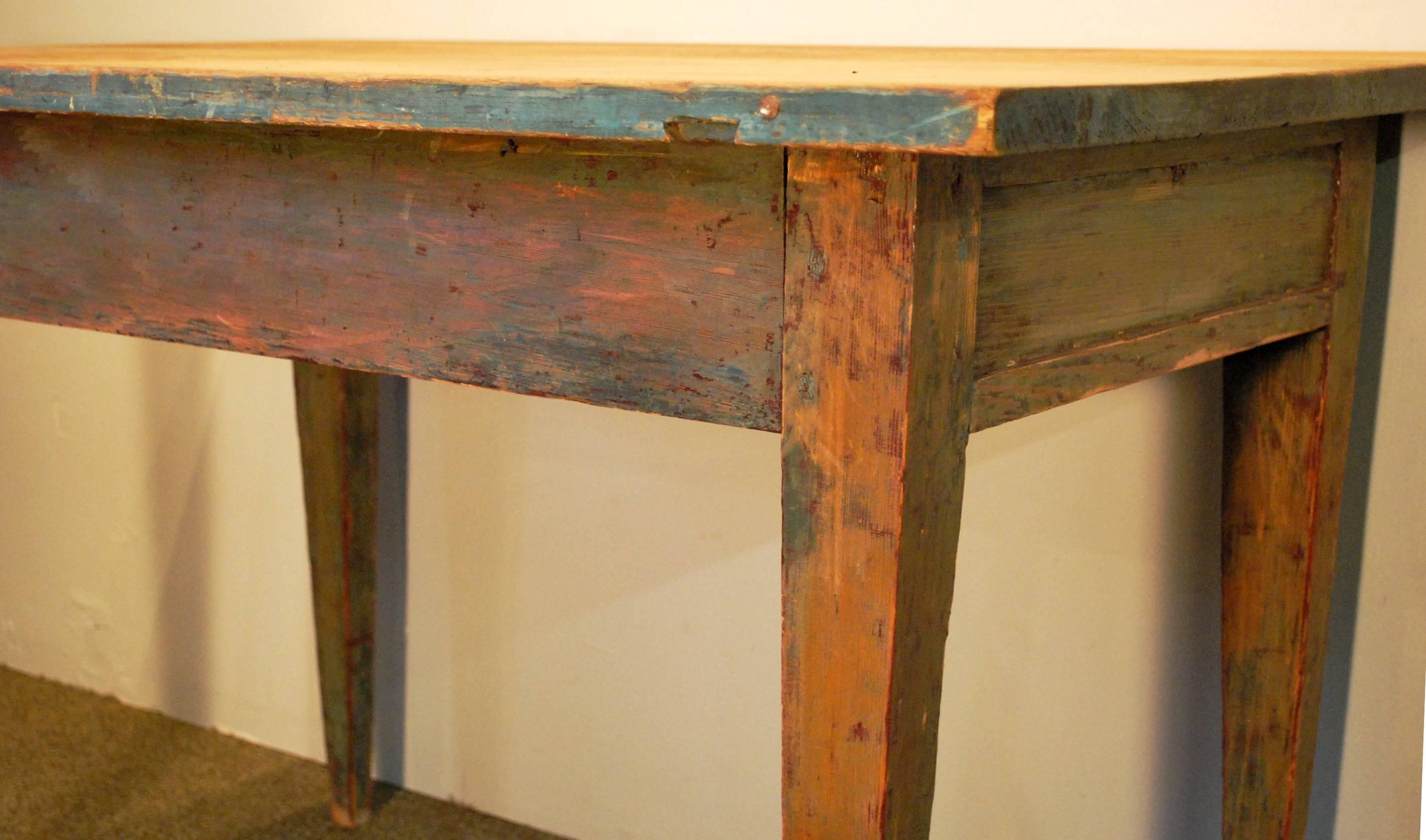 Pine Antique Swedish Painted Writing Table with One Drawer, circa 1830