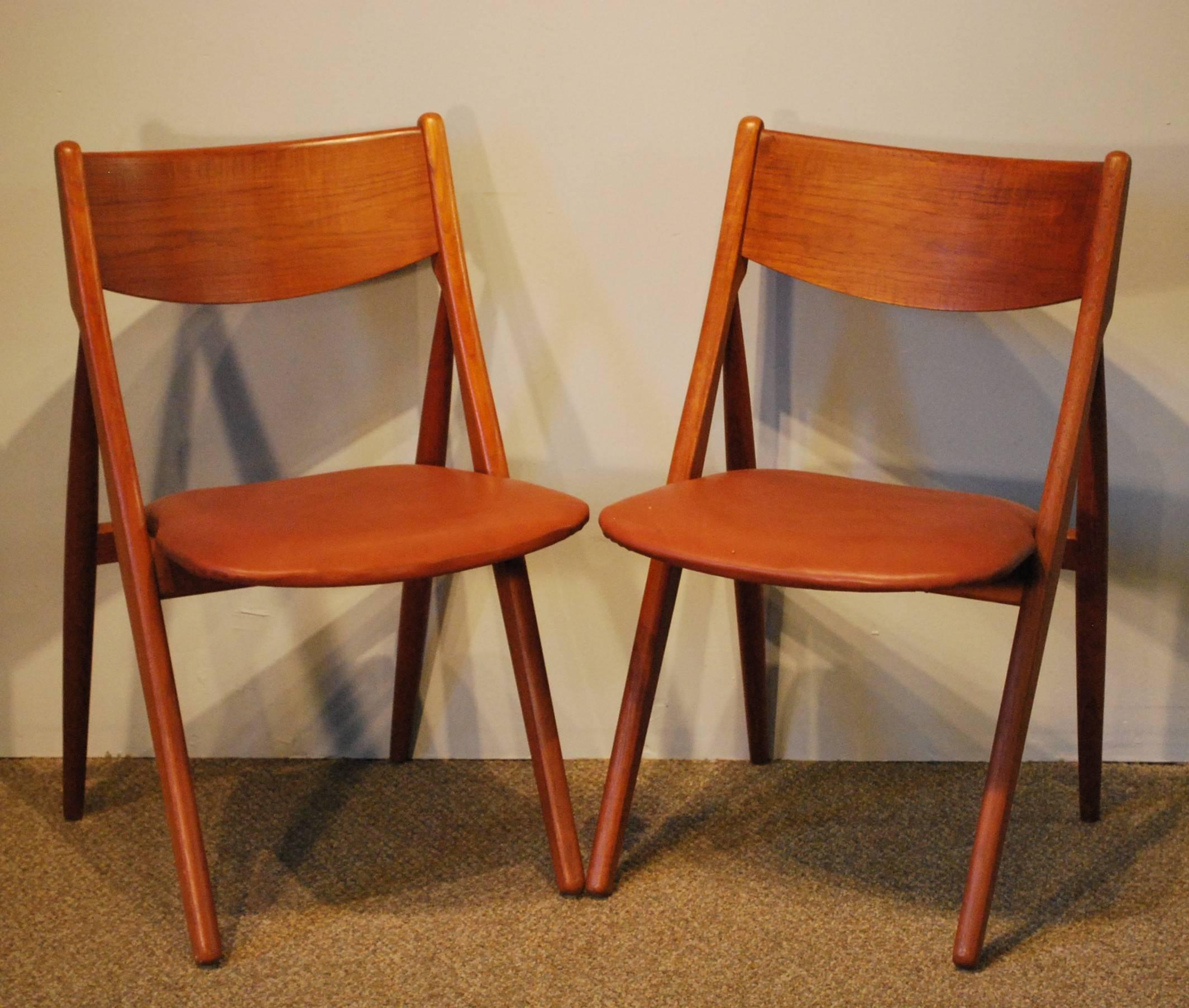 Scandinavian Modern Danish Modern Set of Six Teak or Leather Dining Chairs
