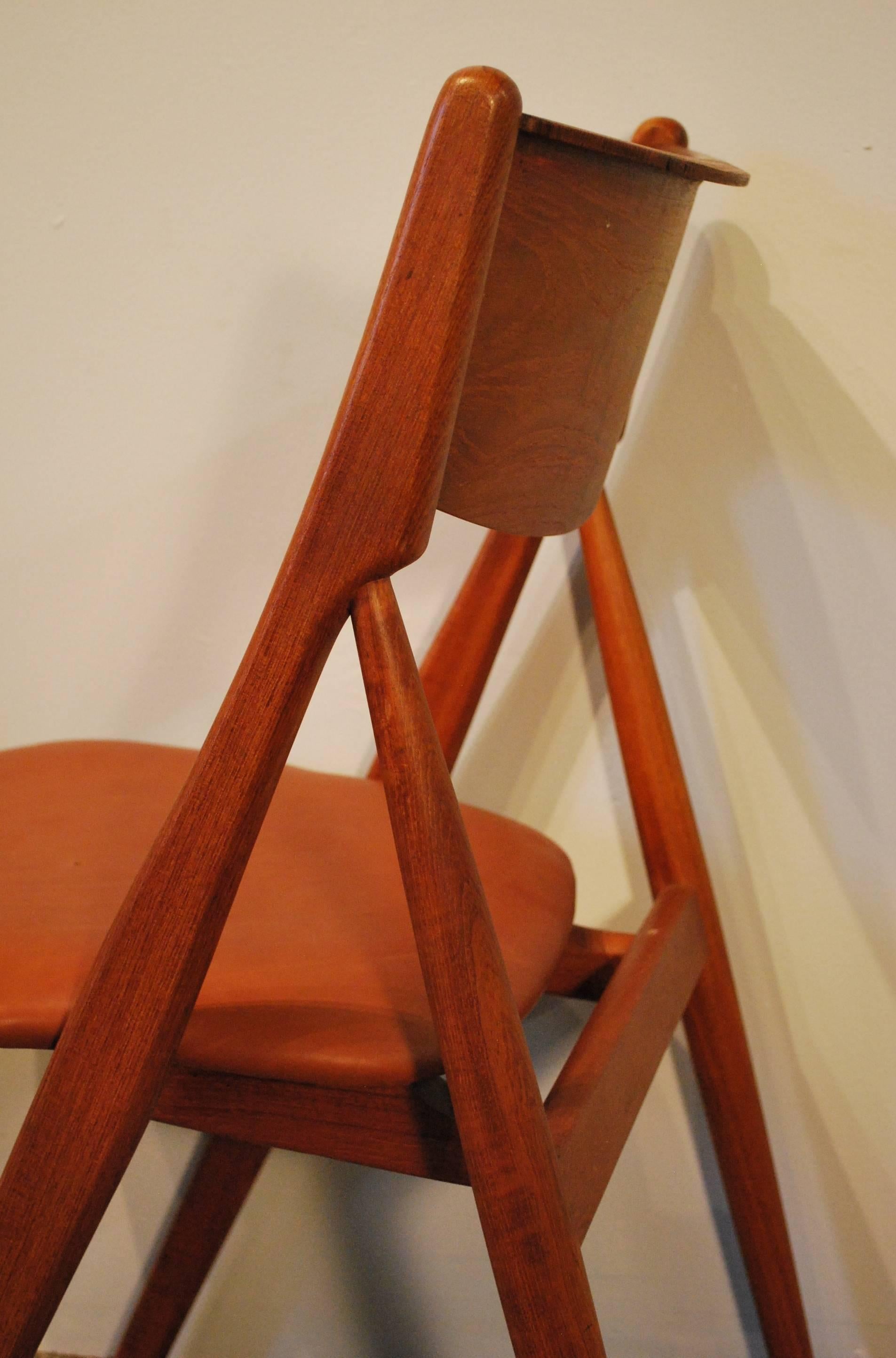 Danish Modern Set of Six Teak or Leather Dining Chairs In Good Condition In BOSTON, MA