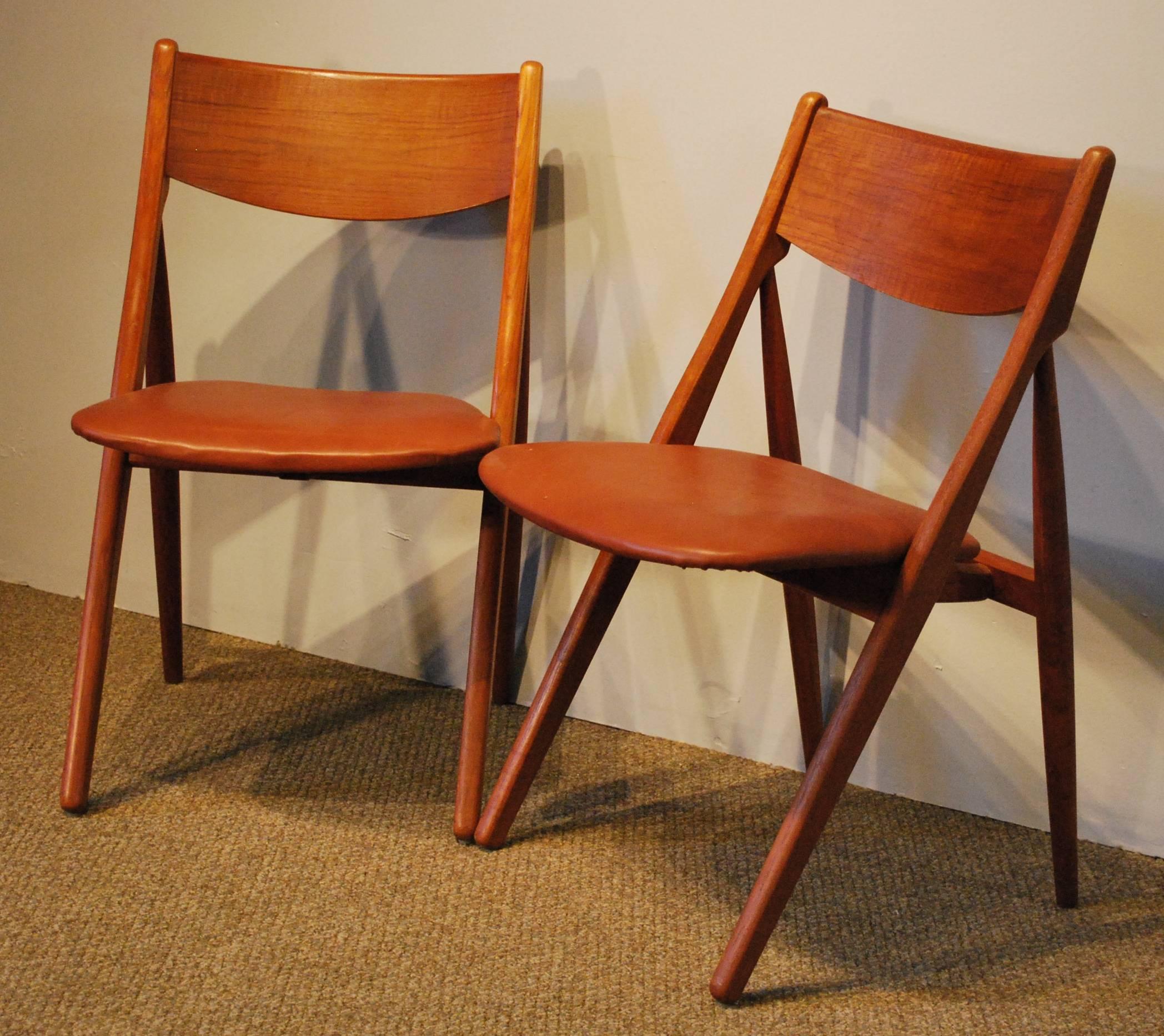 Mid-20th Century Danish Modern Set of Six Teak or Leather Dining Chairs