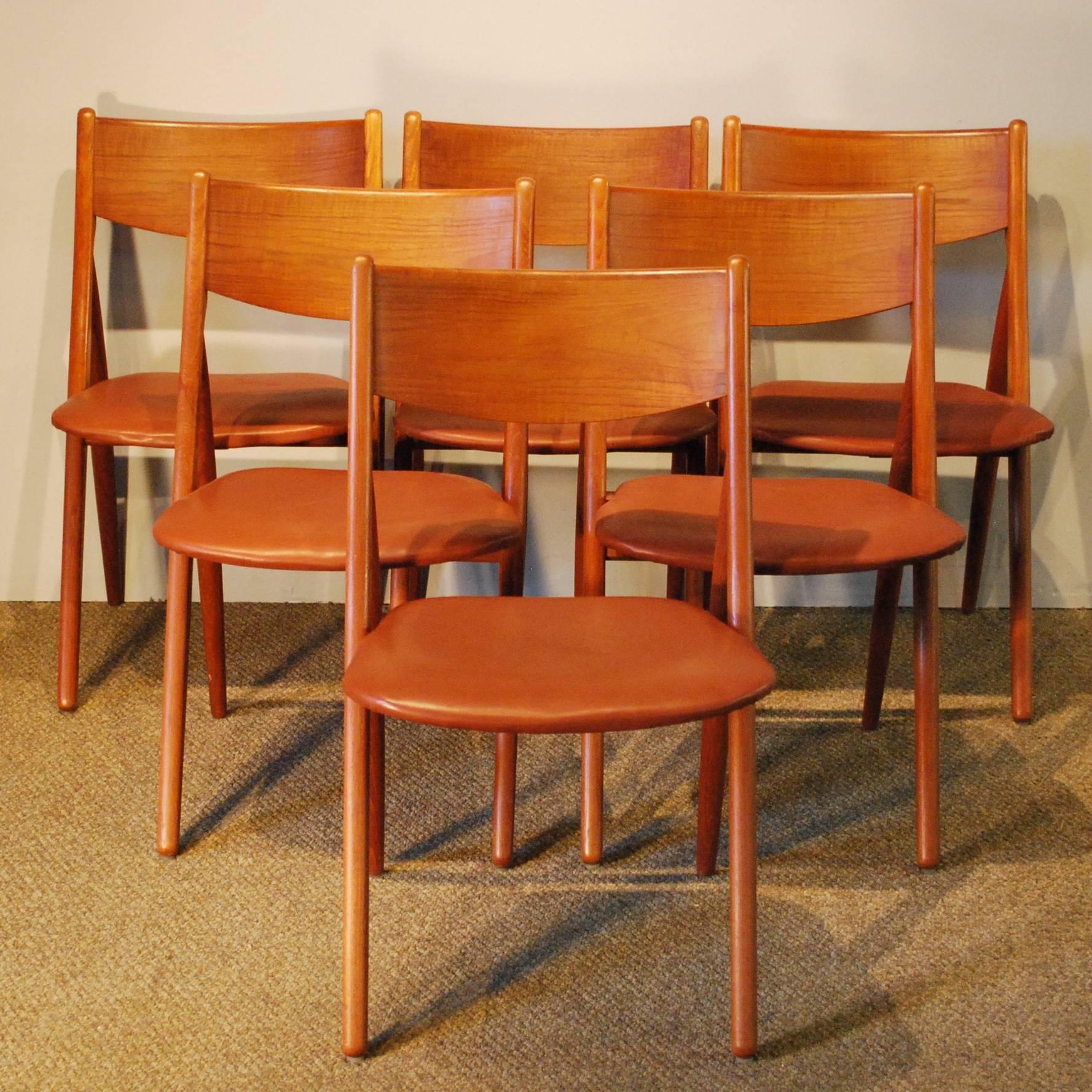 Danish Modern Set of Six Teak or Leather Dining Chairs 2