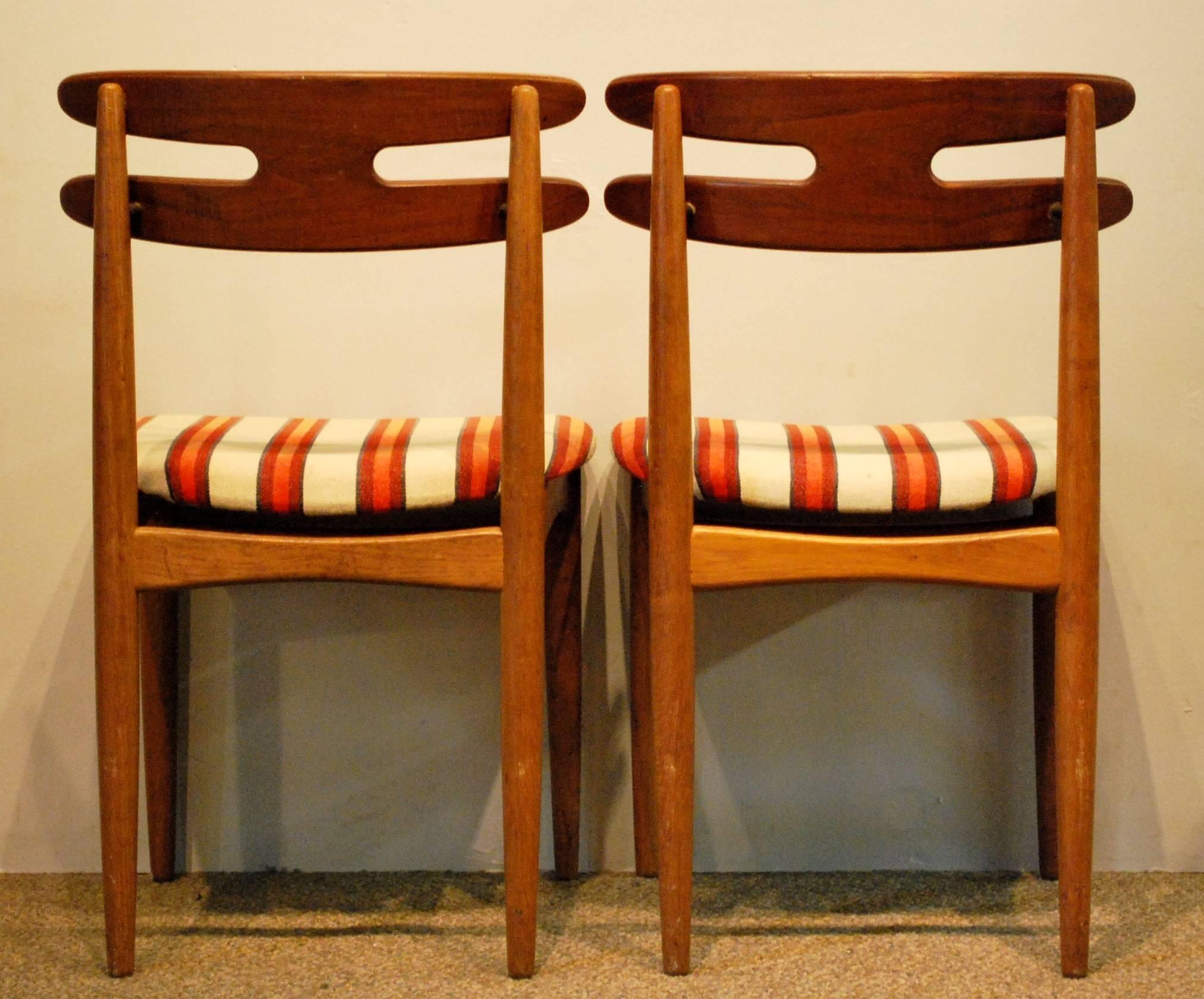 Scandinavian Modern Johannes Andersen Designed Set of Six Teak Upholstered Dining Chairs, circa 1960