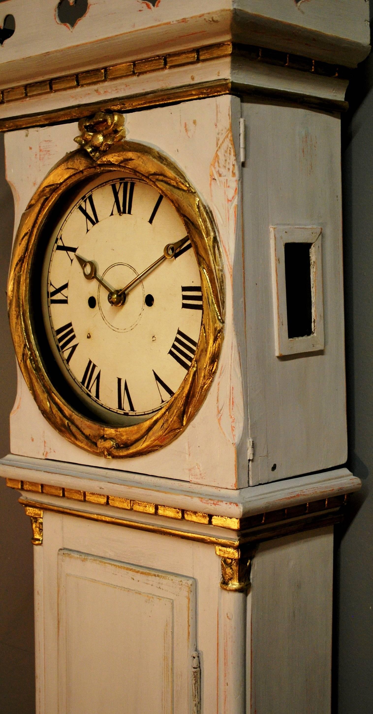 Danish 19th Century Bornholm Tall Case Clock in Gustavian Style Paint For Sale