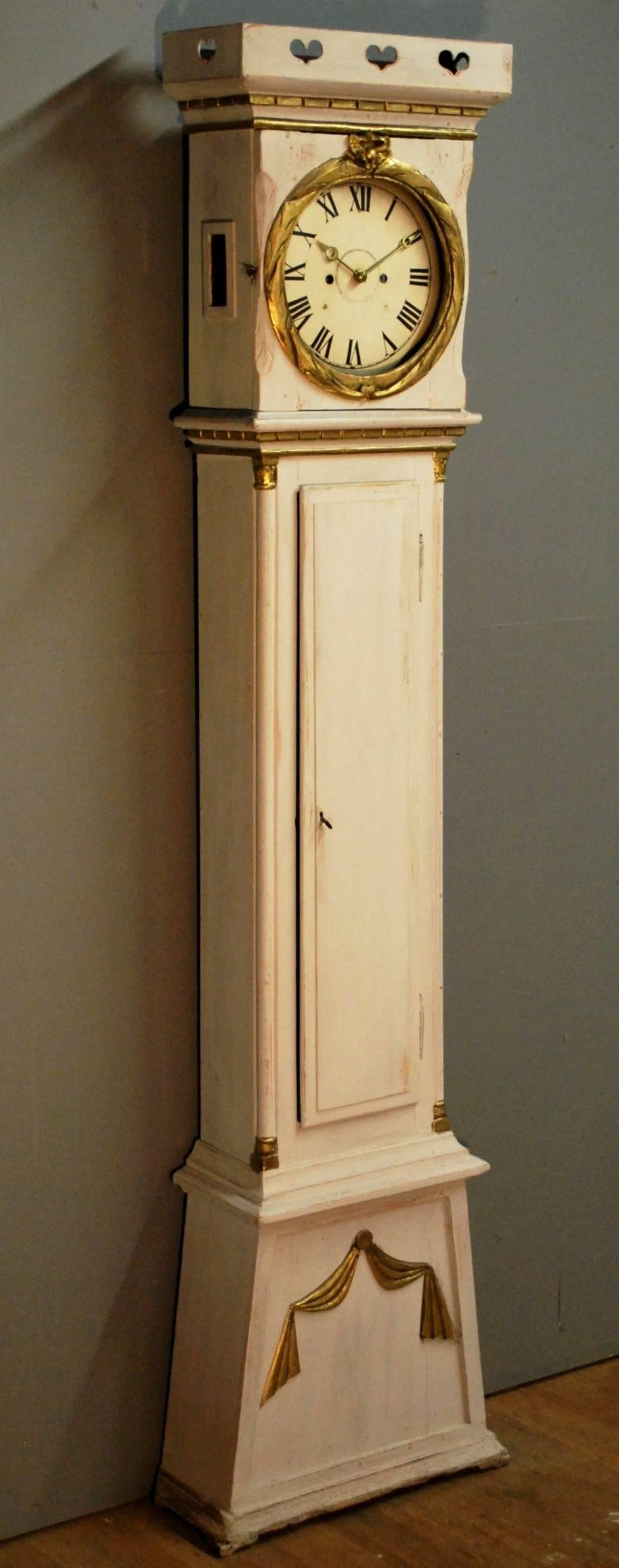 Mid-19th Century 19th Century Bornholm Tall Case Clock in Gustavian Style Paint For Sale