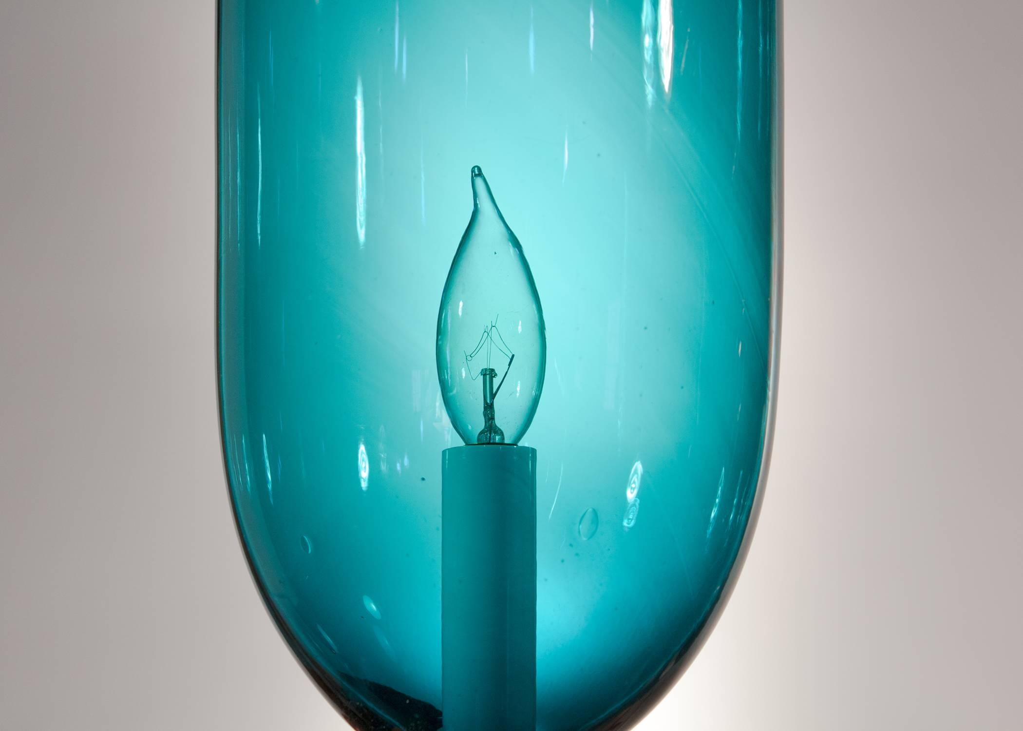 Pair of 19th Century Blue Green Teal Hurricane Shade Sconces 1