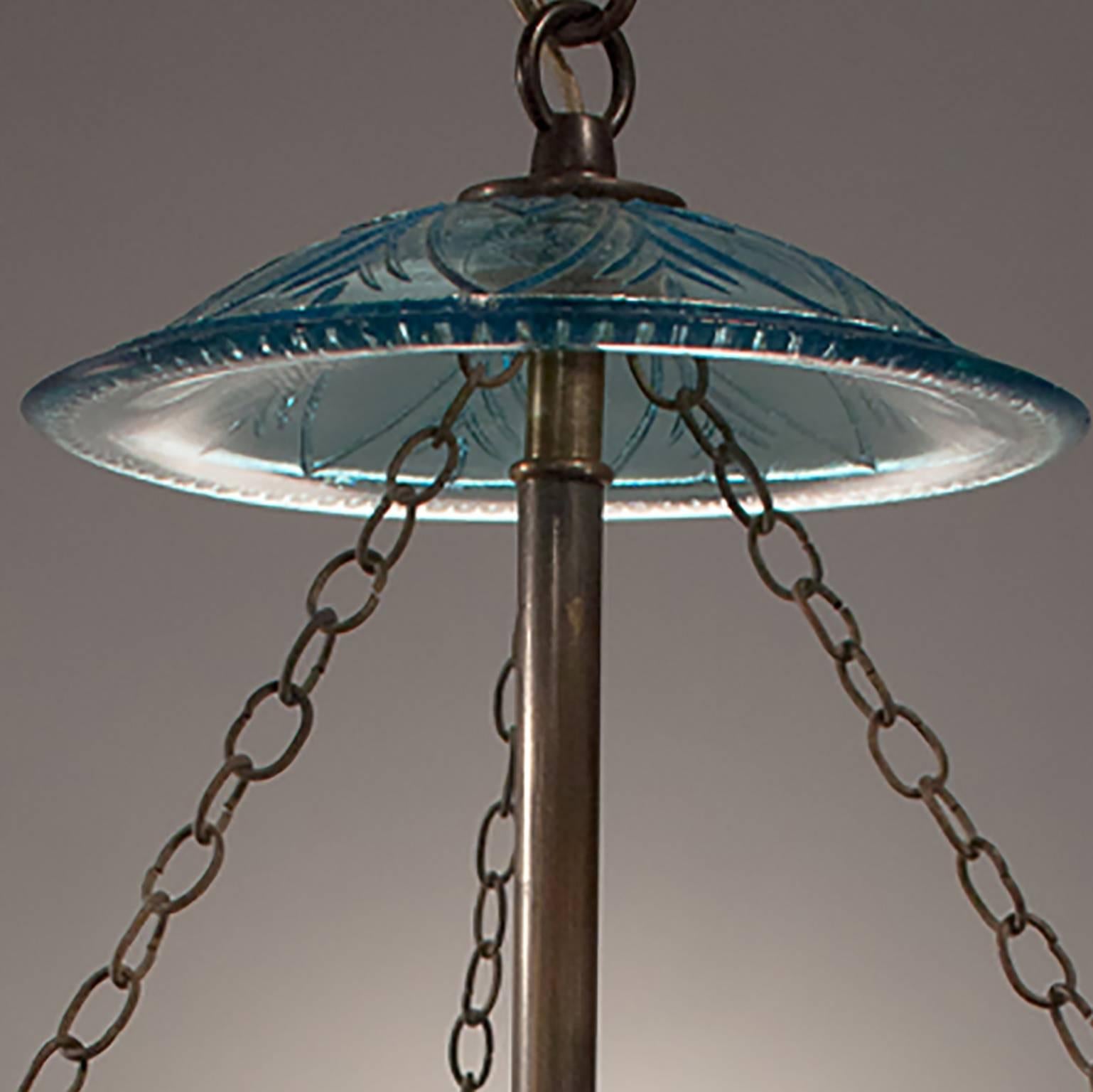 Embossed 19th Century Blue Melon Bell Jar Lantern