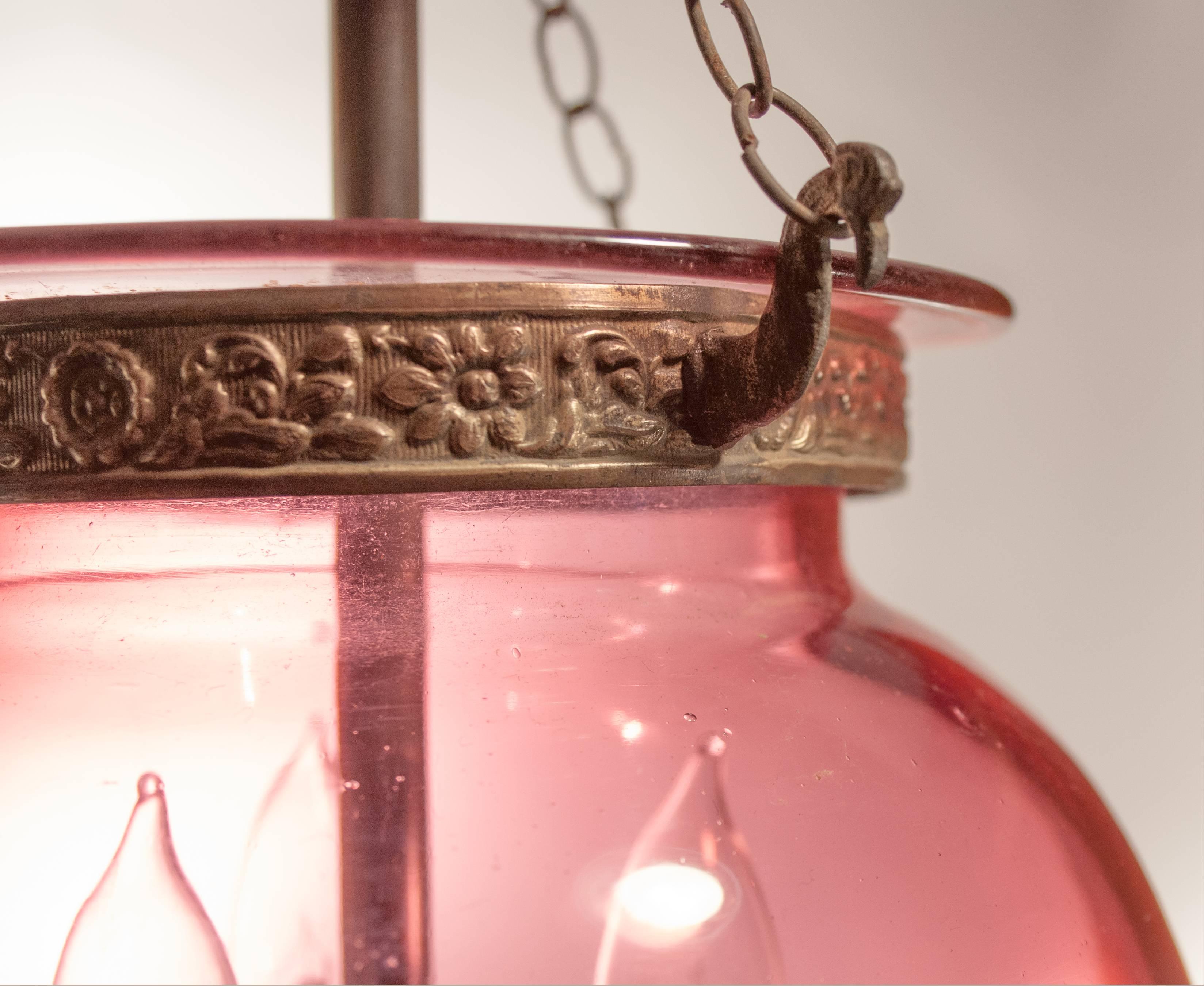 English Red Globe Bell Jar Hall Lantern