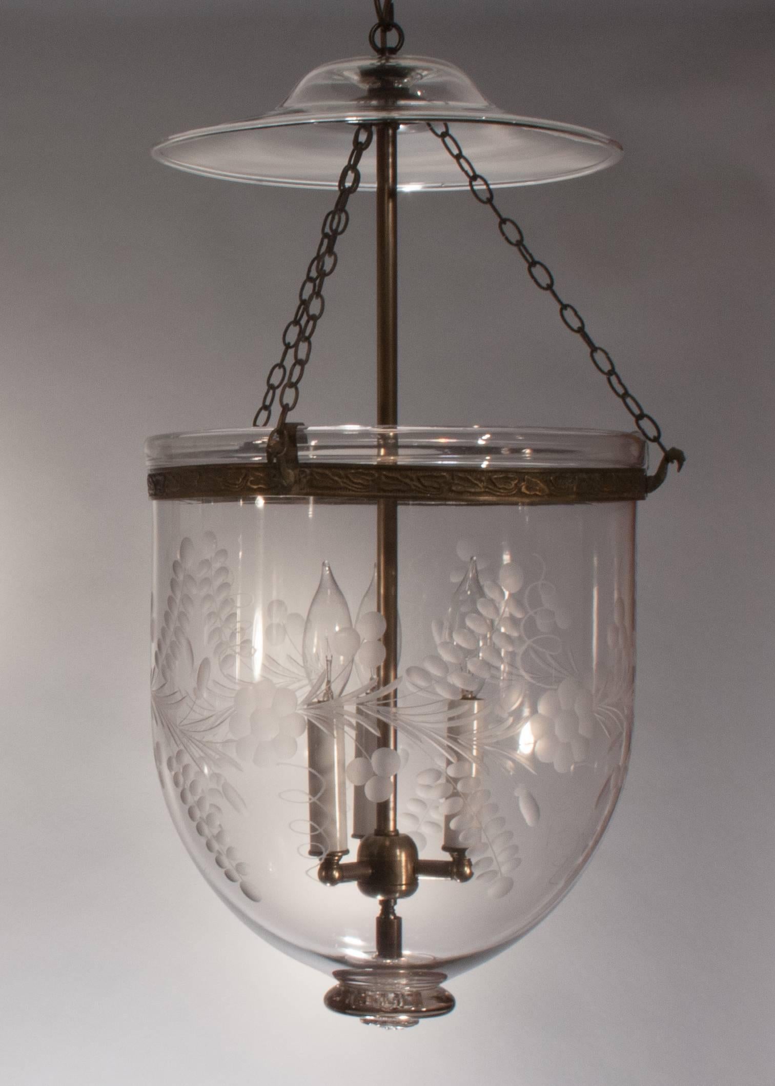 Etched Pair of 19th Century English Bell Jar Lanterns