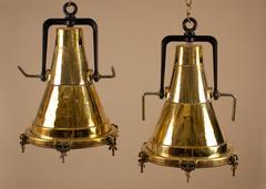 Pair of Large Mid-Century Brass Ship Deck Lights