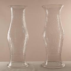 Pair of 19th Century English Handblown Glass Hurricane Shields