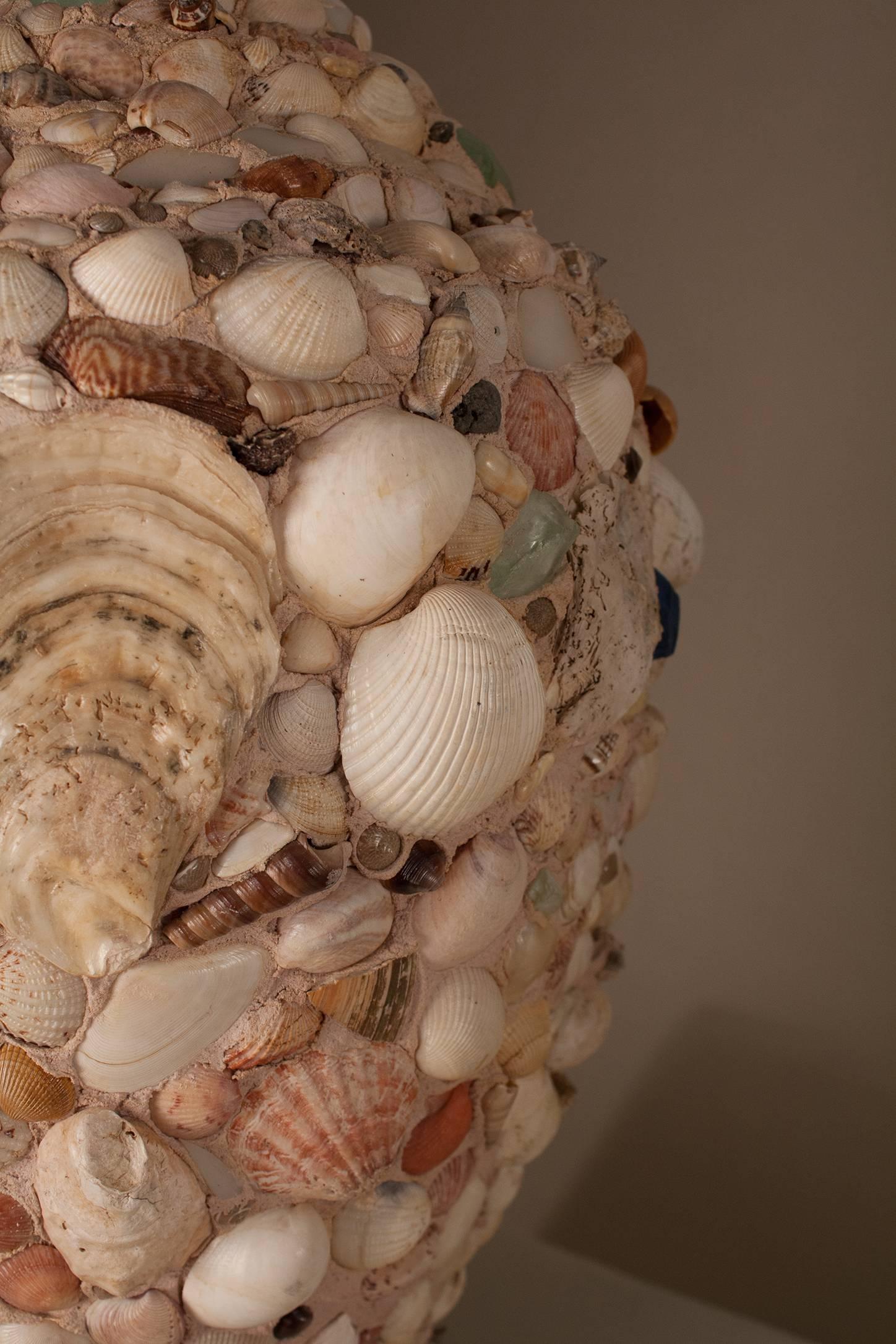 Cement Pair of Large Seashell Artisan Table Lamps
