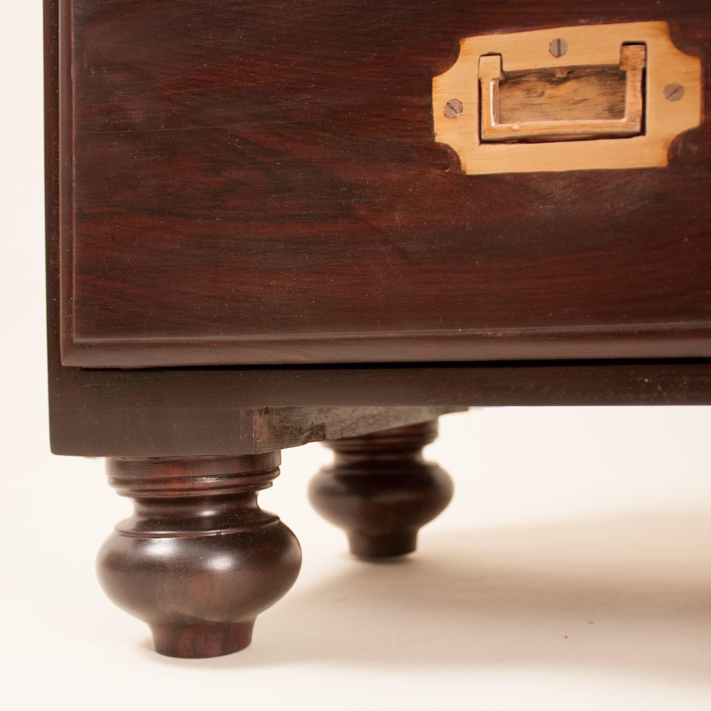 British Colonial Rosewood Campaign Chest of Drawers In Good Condition In Heath, MA