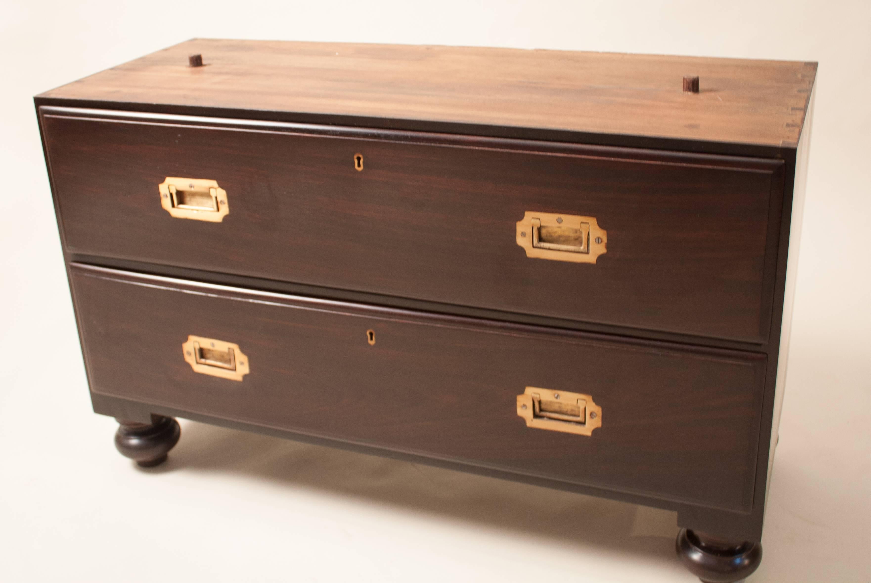 20th Century British Colonial Rosewood Campaign Chest of Drawers
