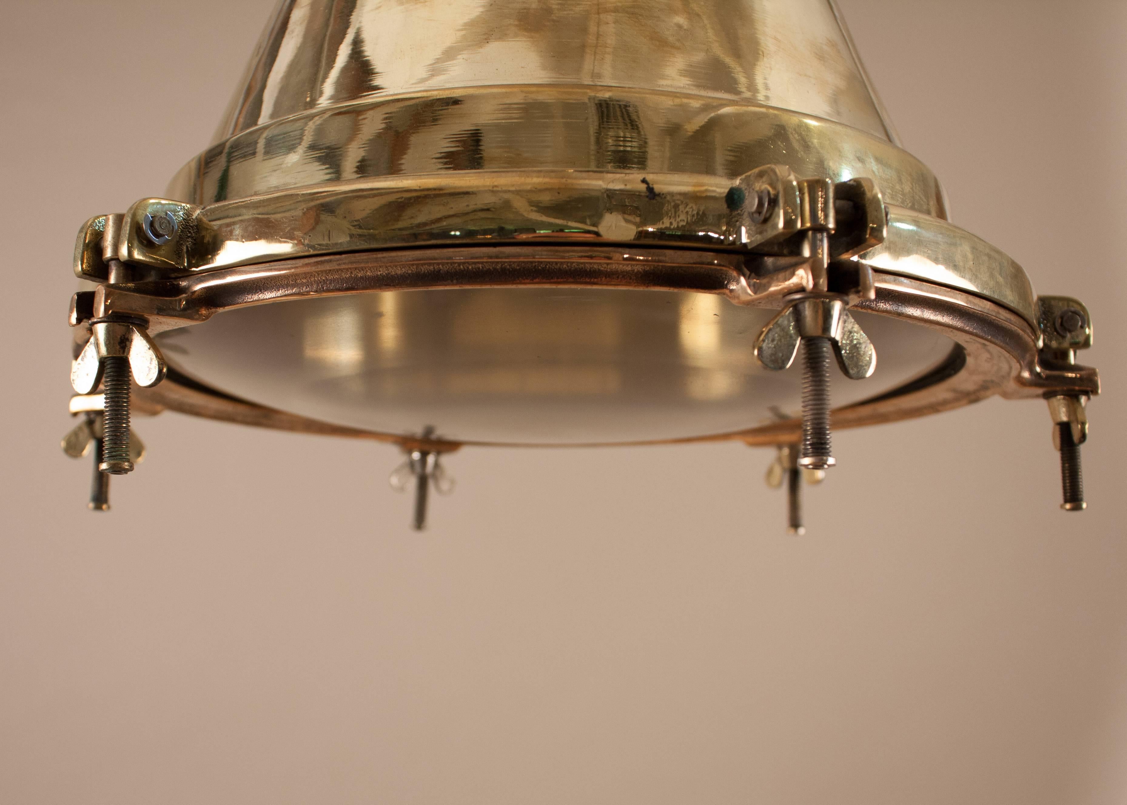 Unknown Pair of Brass and Iron Ship Deck Pendant Lights