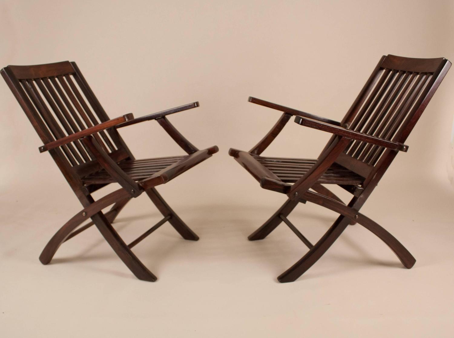 Pair of Rosewood Steamer Deck Chairs For Sale at 1stdibs