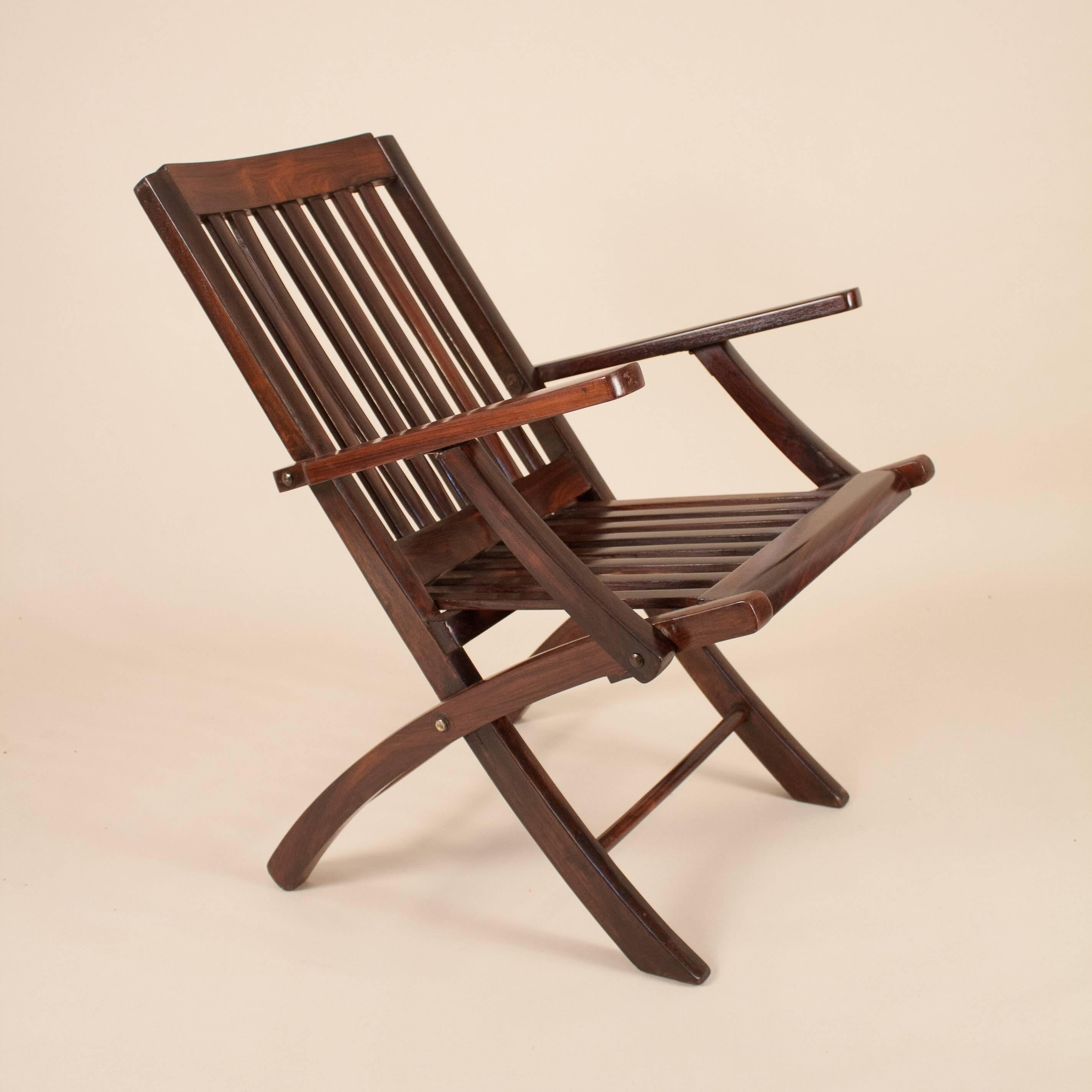 English Pair of Rosewood Folding Steamer Deck Chairs