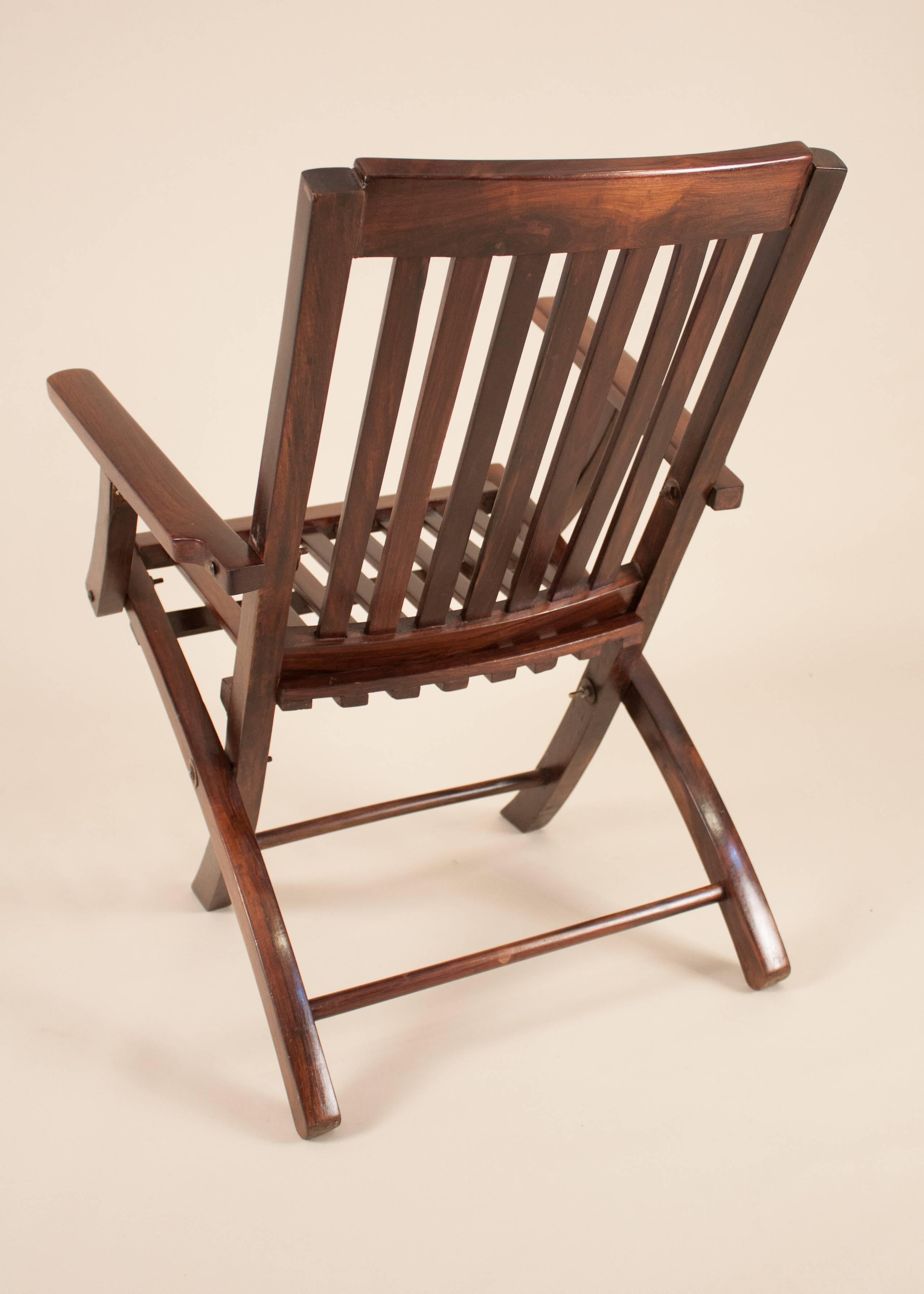 20th Century Pair of Rosewood Folding Steamer Deck Chairs