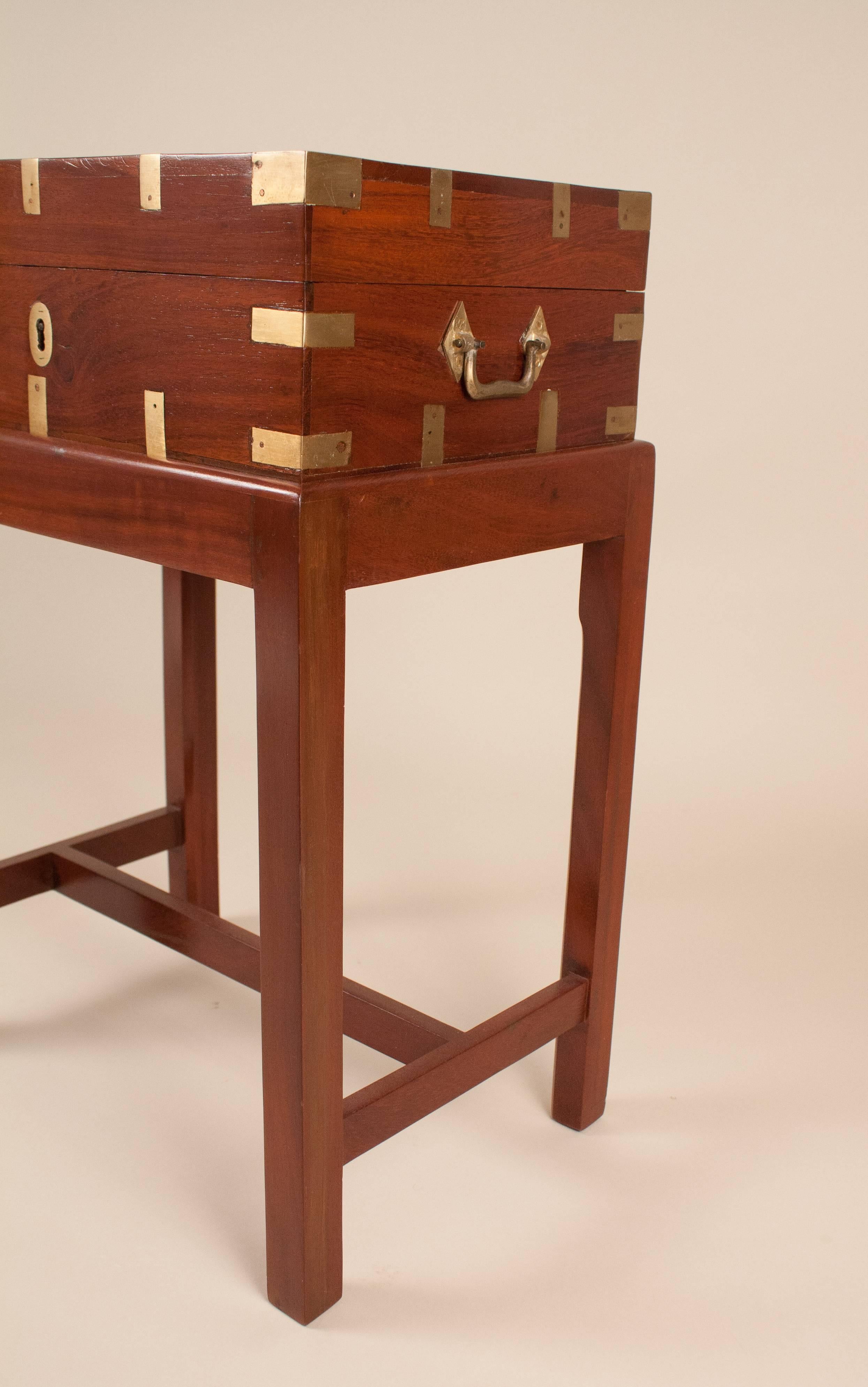 English 19th Century British Mahogany Campaign Chest on Stand