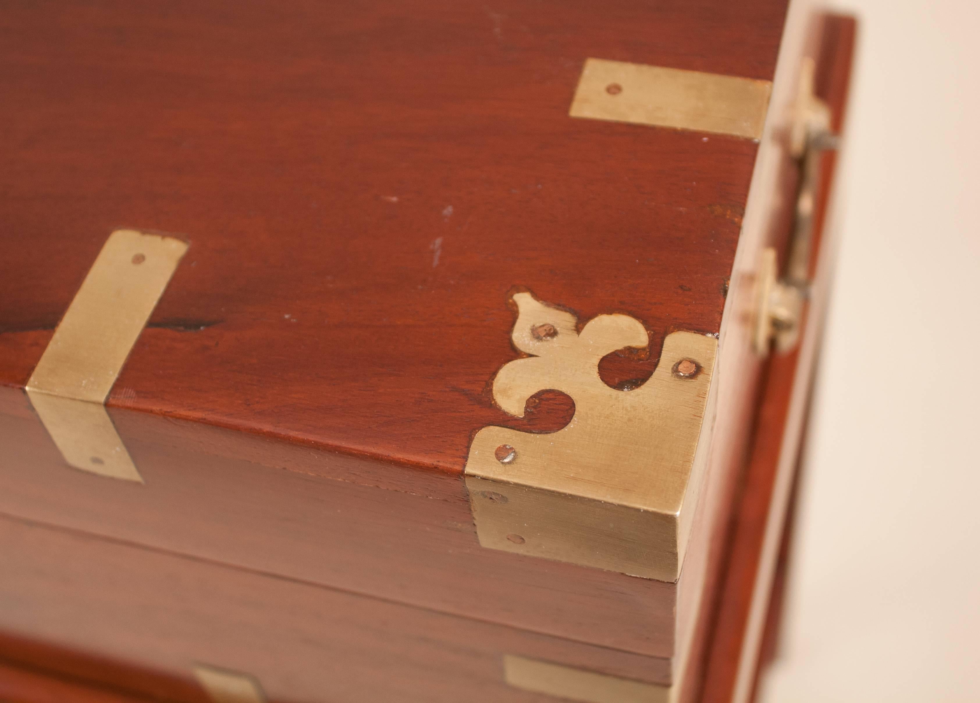 19th Century British Mahogany Campaign Chest on Stand In Excellent Condition In Heath, MA
