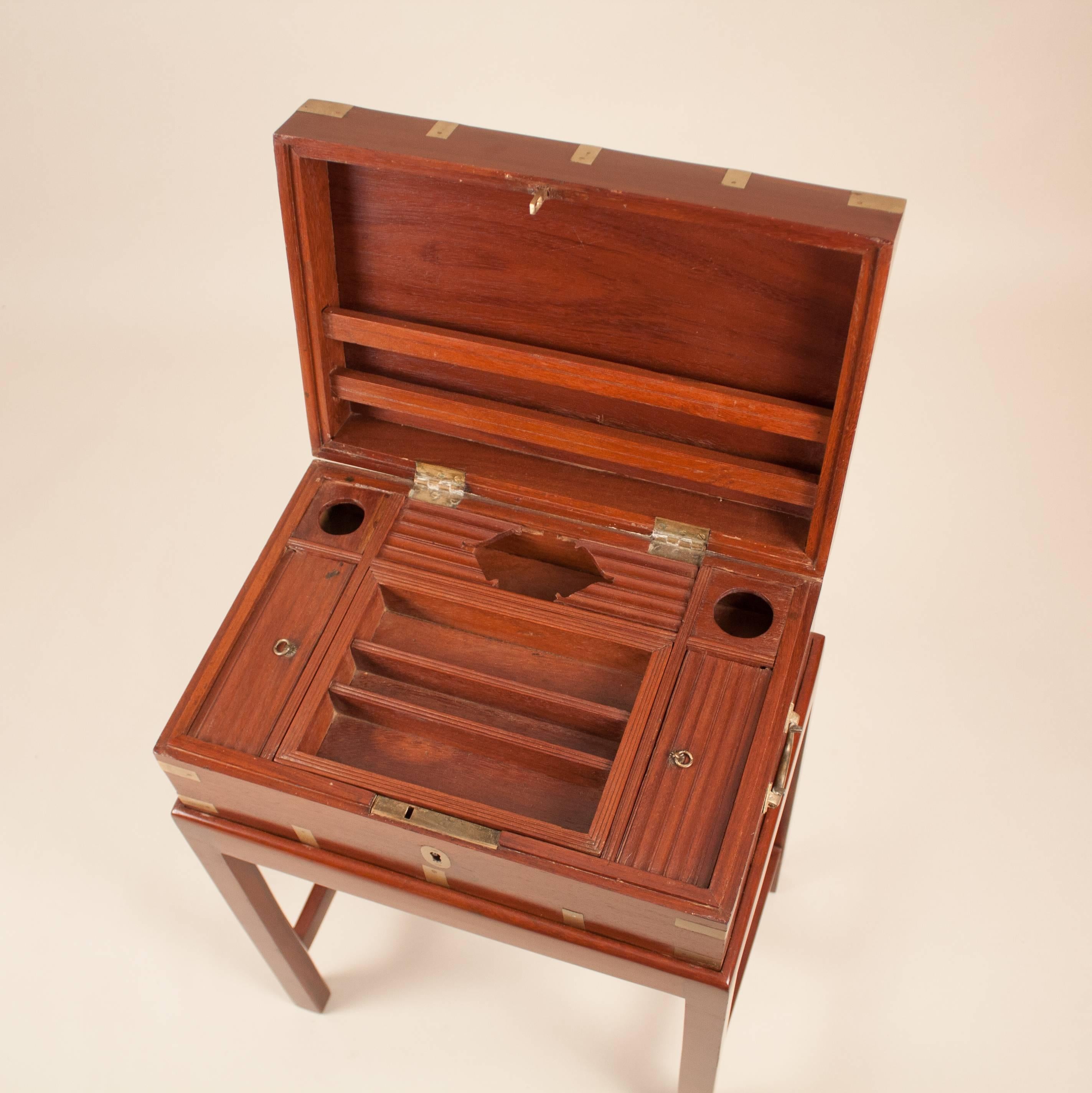 Brass 19th Century British Mahogany Campaign Chest on Stand