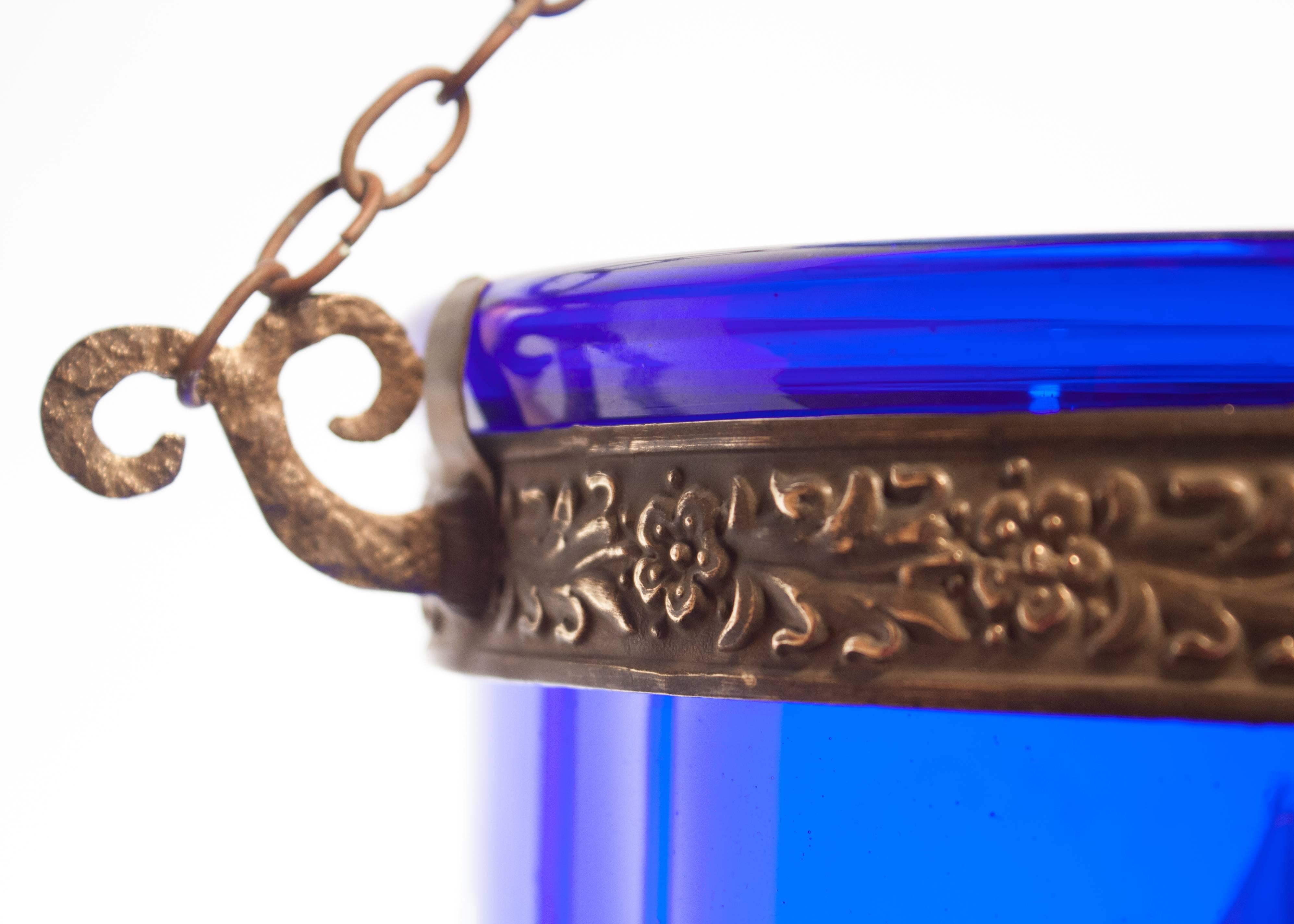 English 19th Century Cobalt Blue Bell Jar Lantern