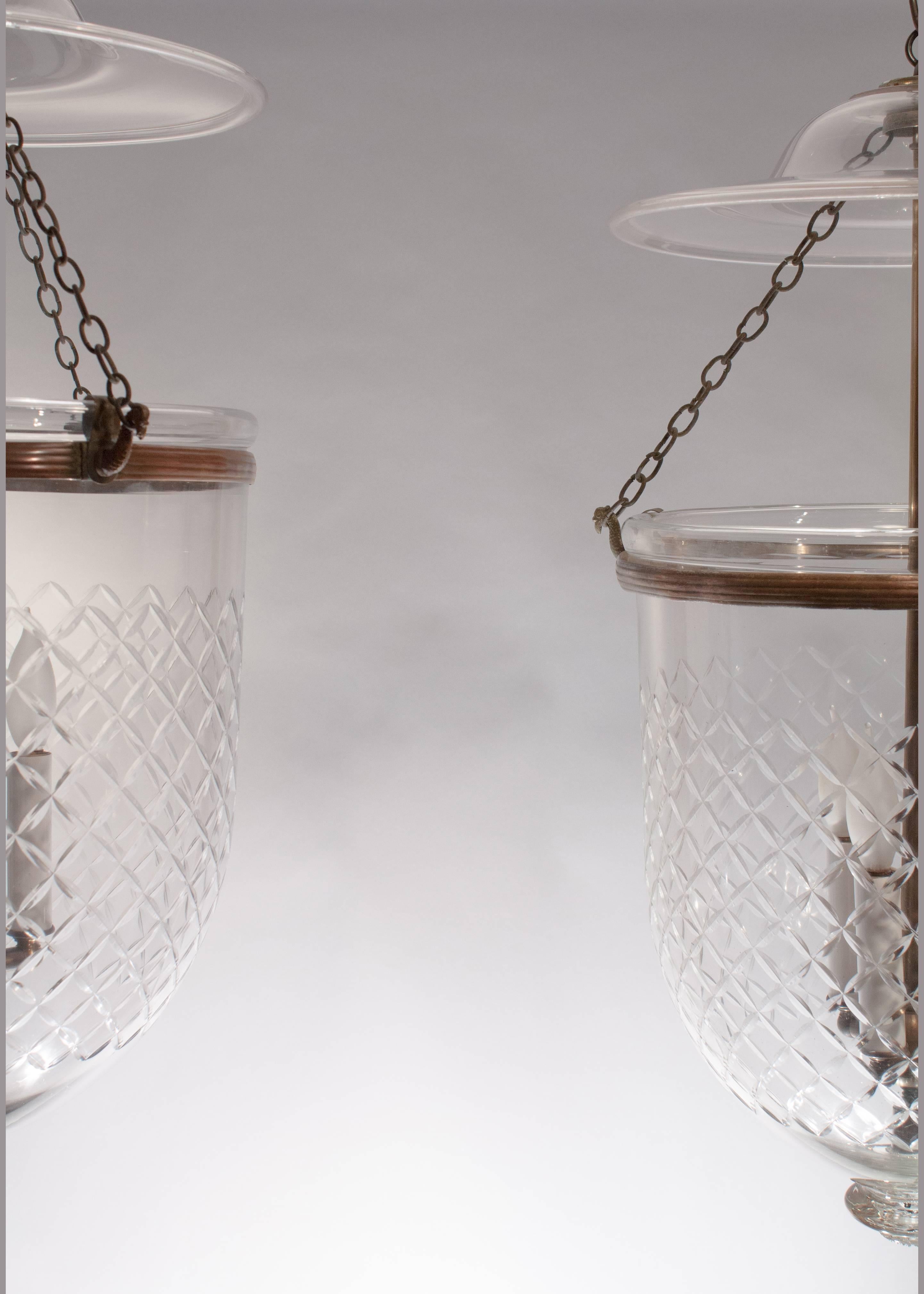 English Pair of 19th Century Bell Jar Lanterns with 