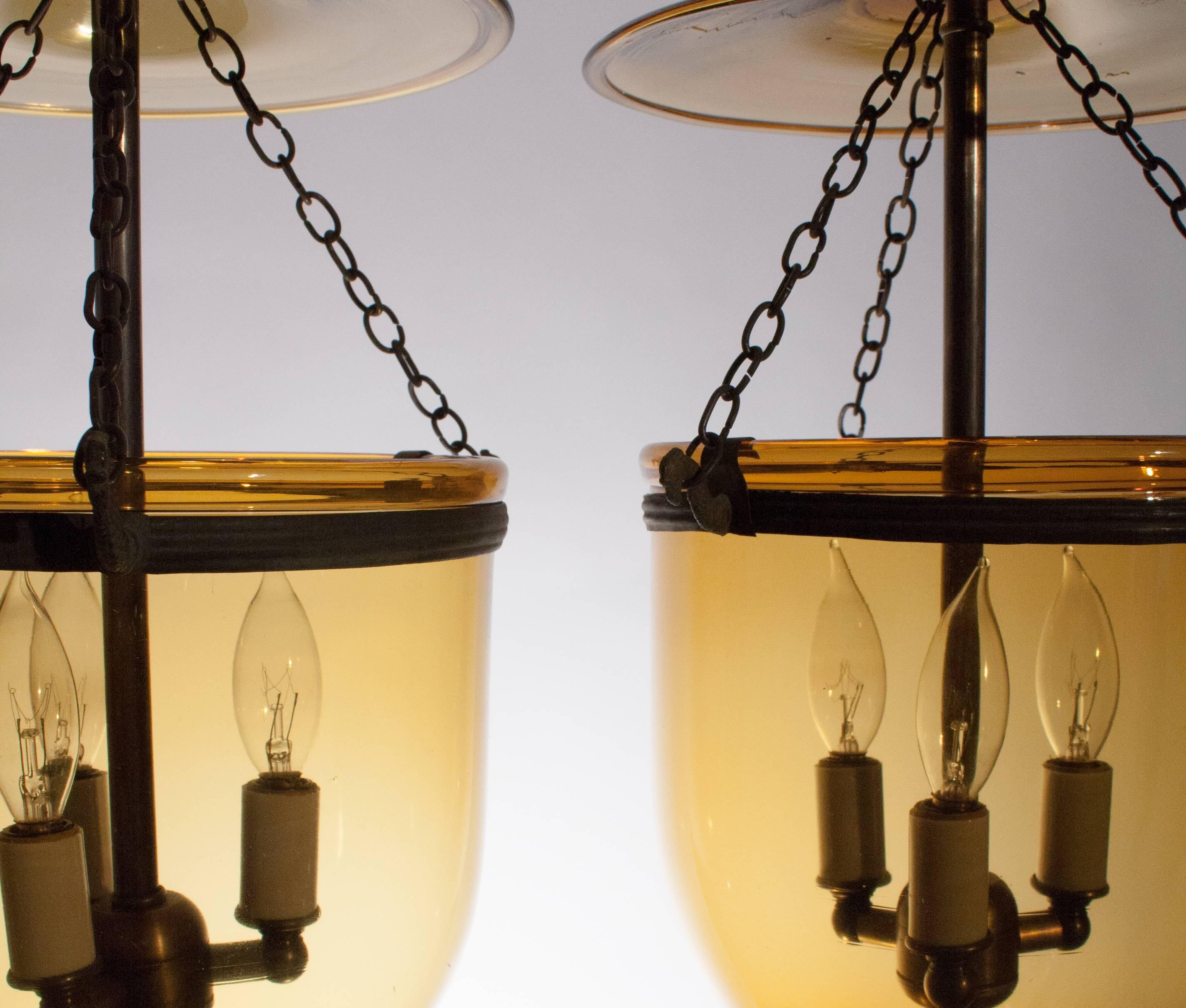 English Amber Bell Jar Lanterns For Sale