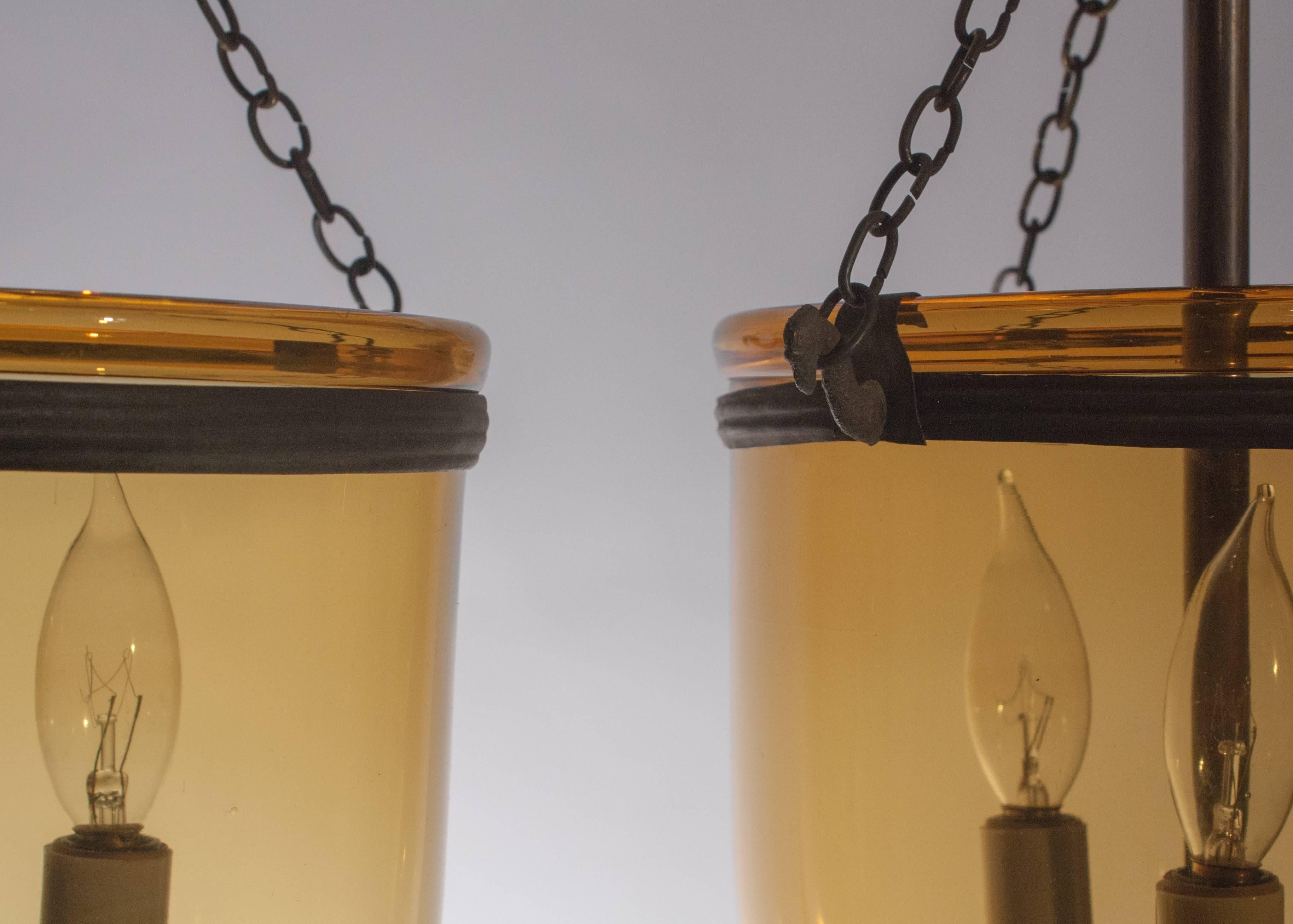 Amber Bell Jar Lanterns In Excellent Condition For Sale In Heath, MA