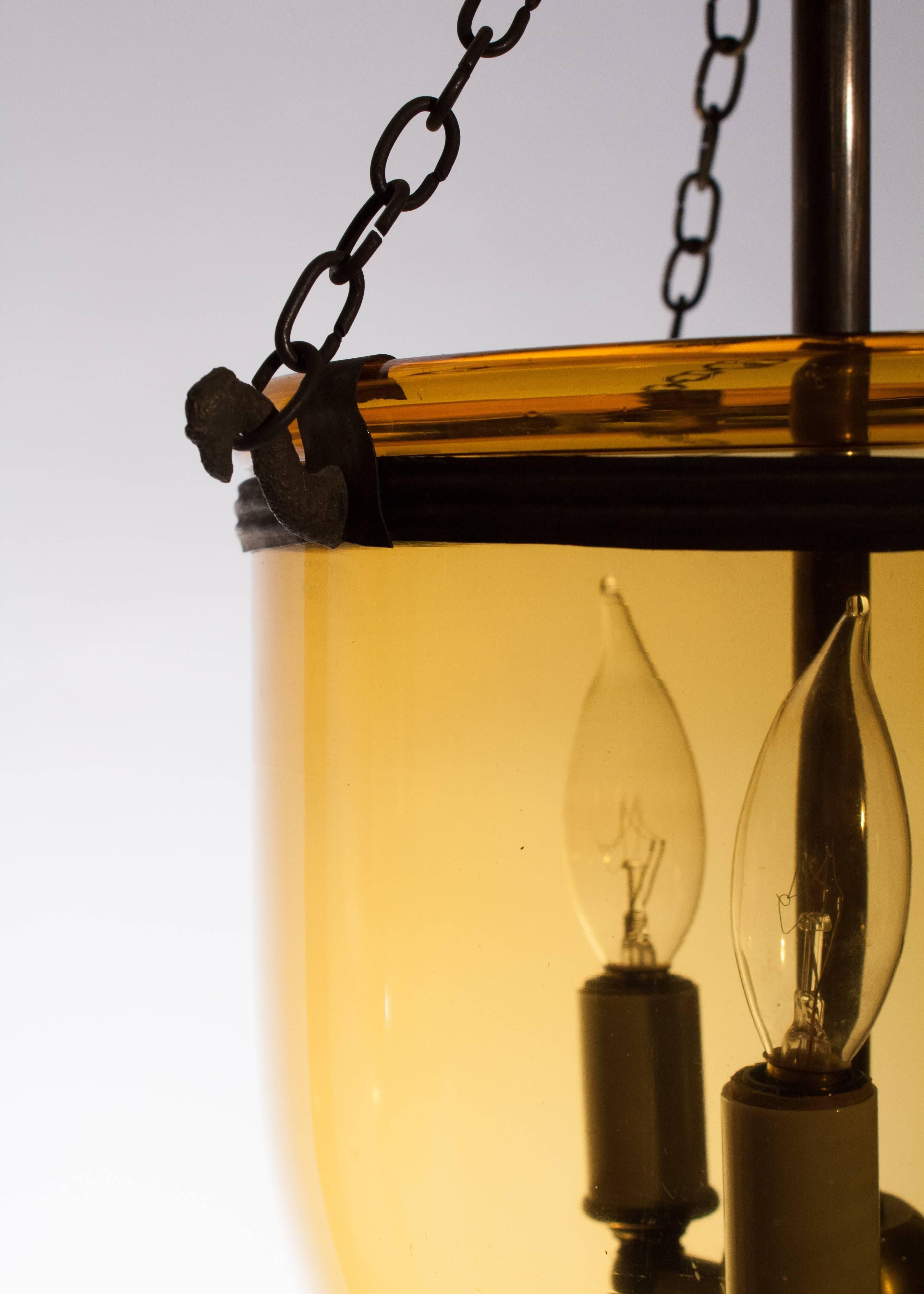 Blown Glass Amber Bell Jar Lanterns For Sale