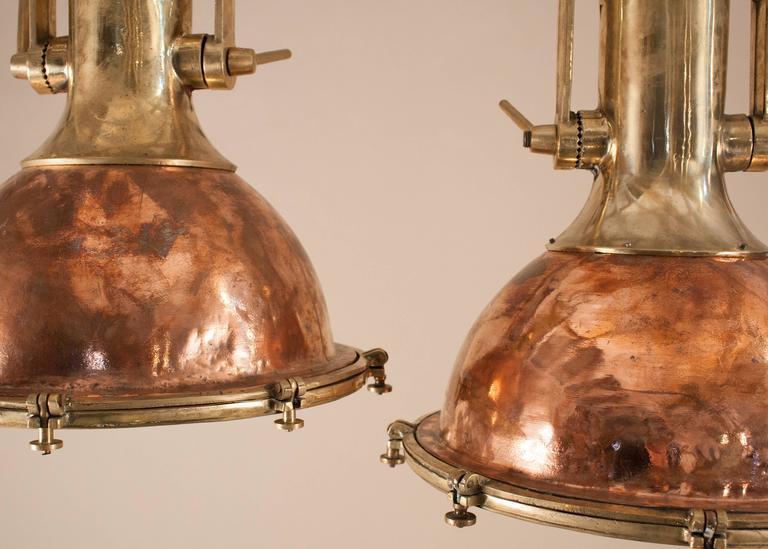 Pair Of Large Copper And Brass Ship Deck Lights At 1stdibs Industrial Pair Of Large Copper And Brass Ship Deck Lights For