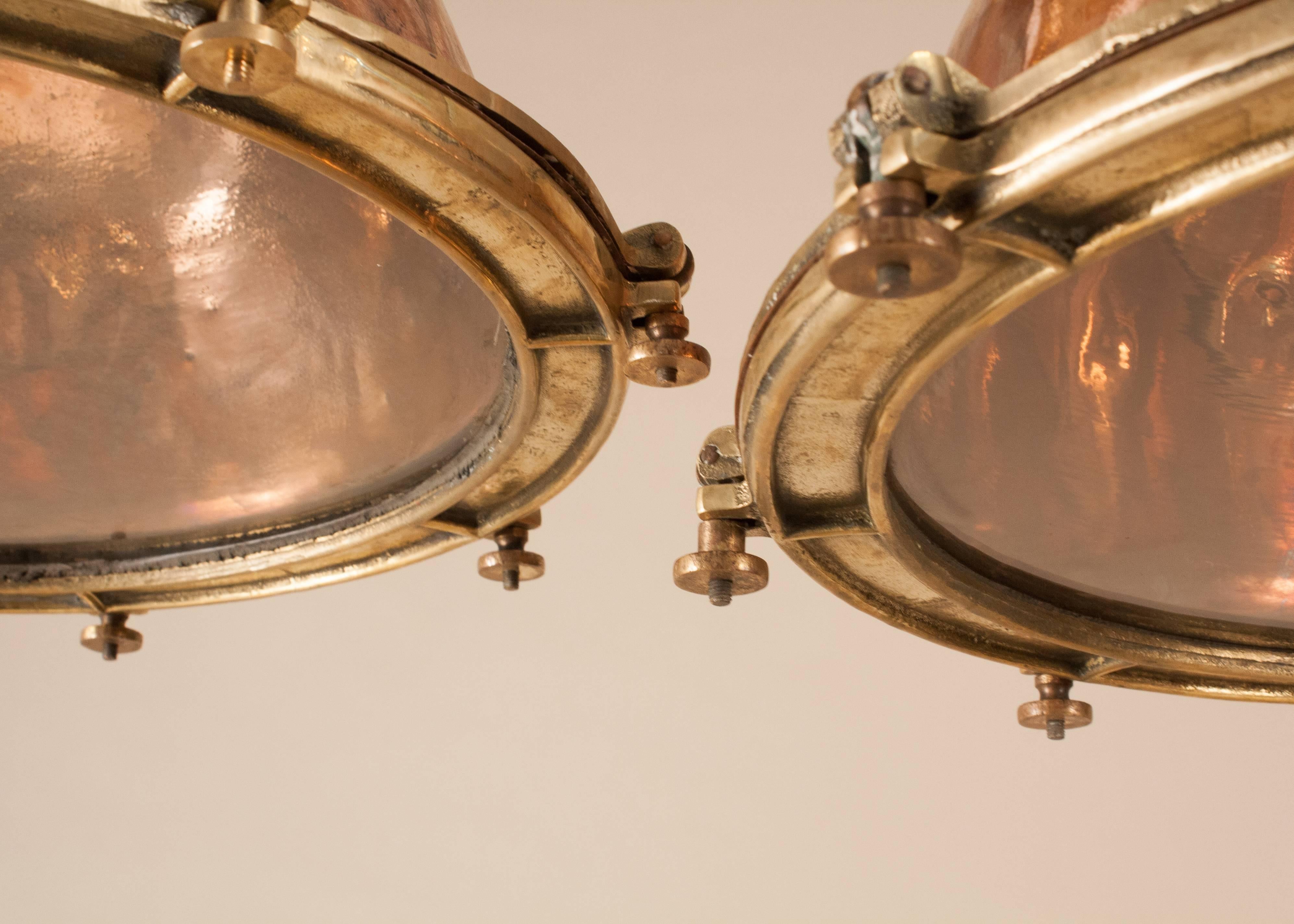 20th Century Pair of Large Copper and Brass Ship Deck Lights