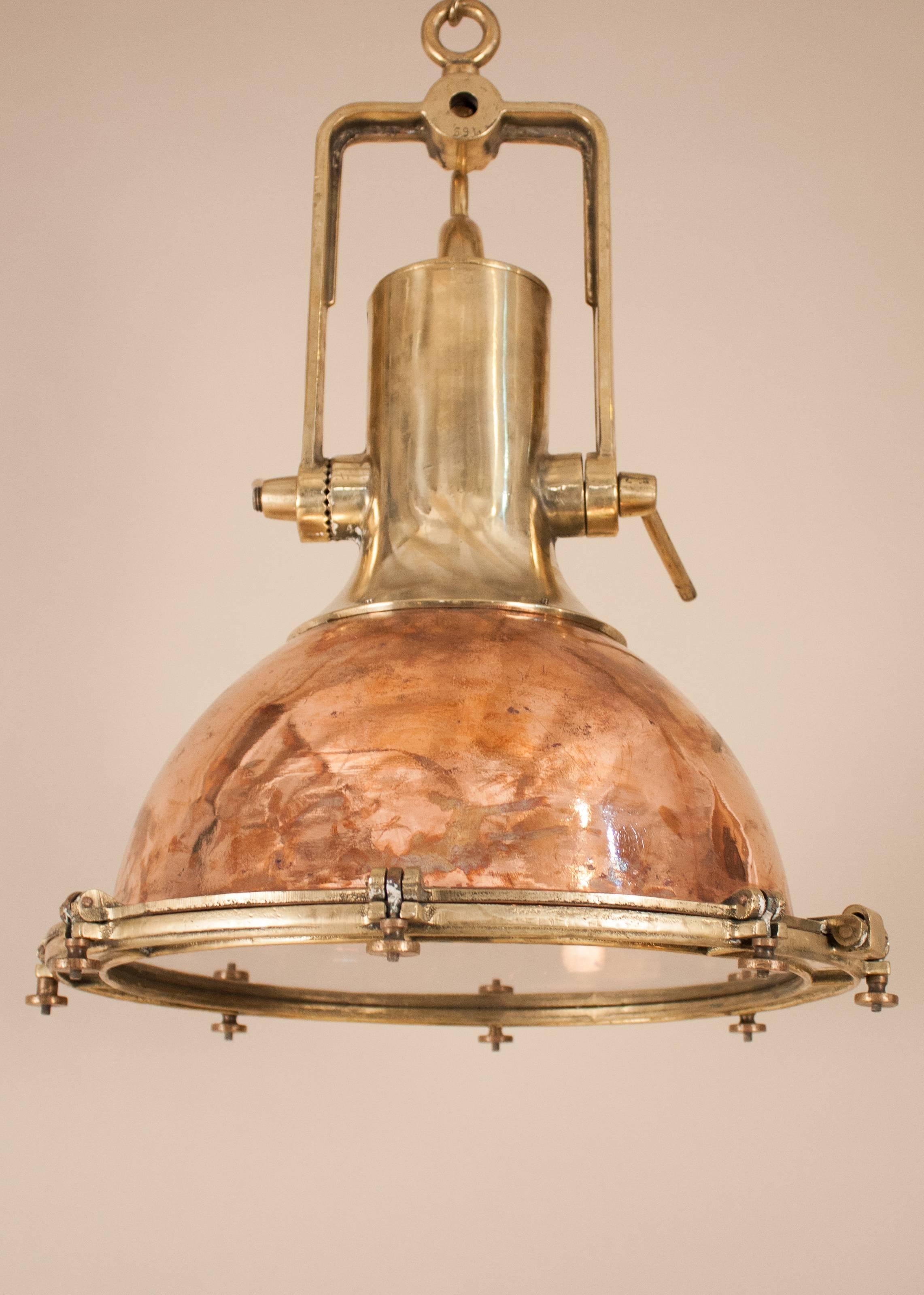 Pair of Large Copper and Brass Ship Deck Lights 1