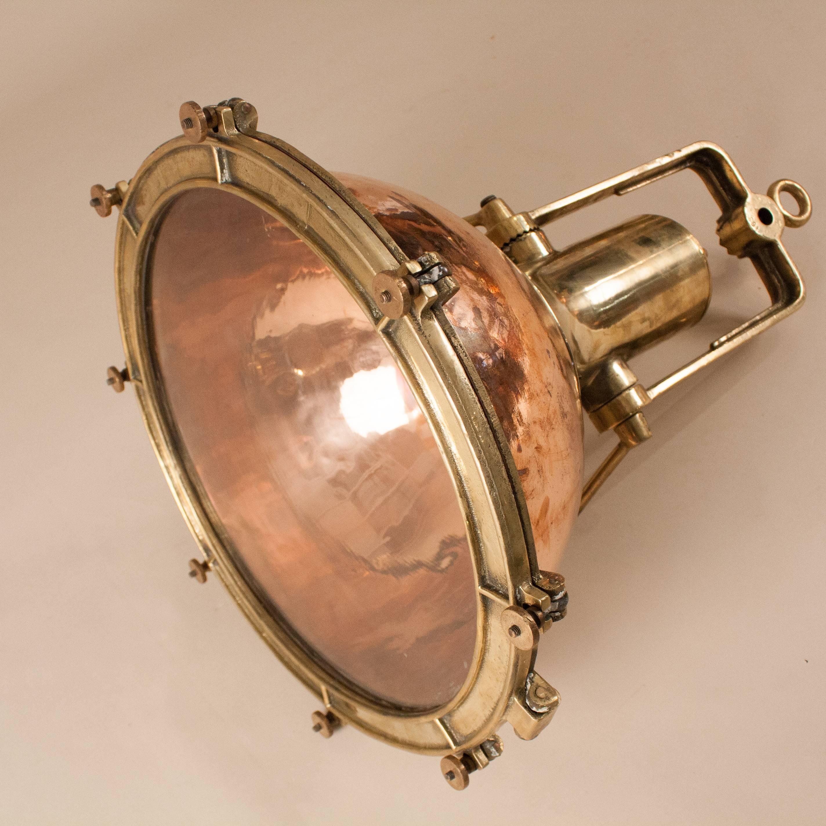 Pair of Large Copper and Brass Ship Deck Lights 3