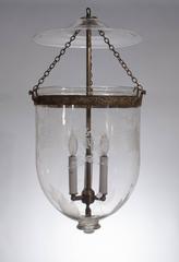 Large English Bell Jar Lantern with Frosted Etching