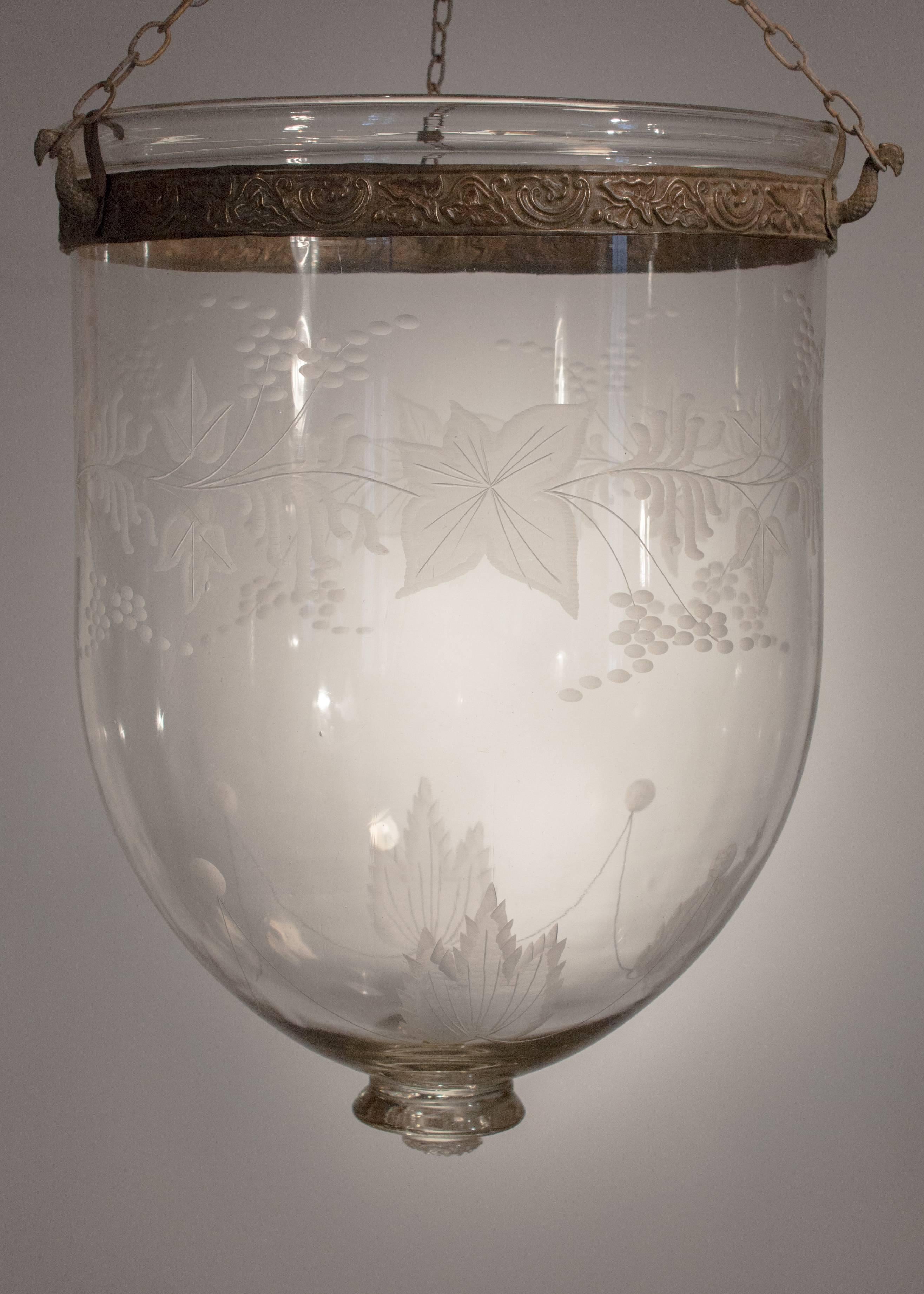 Regency Large English Bell Jar Lantern with Frosted Etching