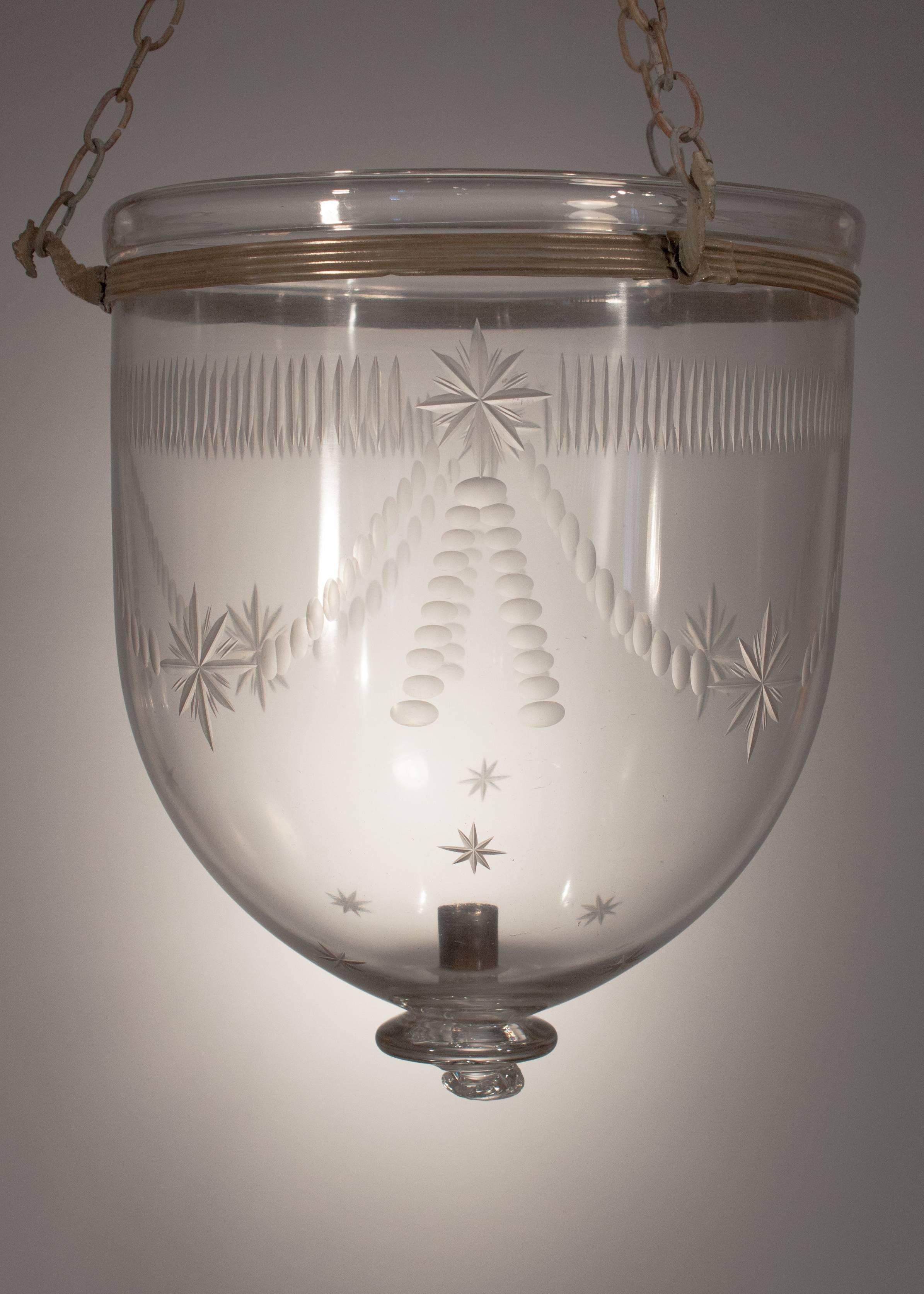 Brass Petite Bell Jar Lantern with Swag Etching