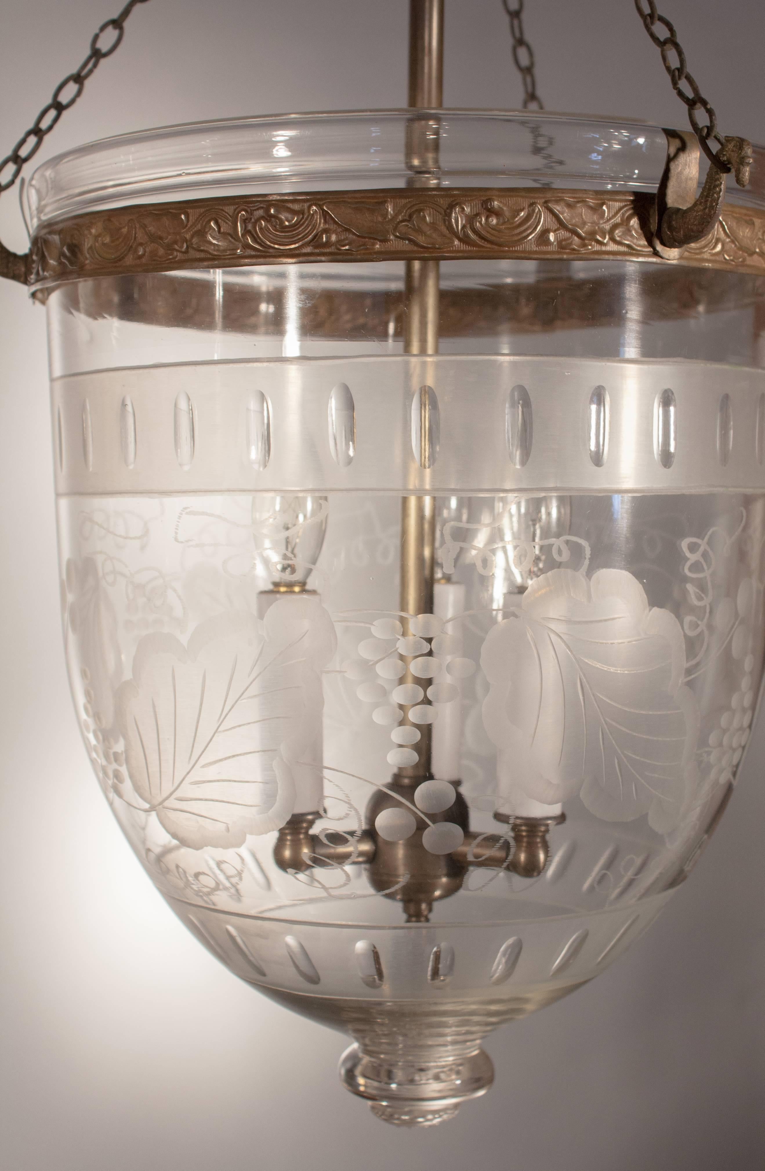English Pair of Bell Jar Lanterns with Frosted Etching 
